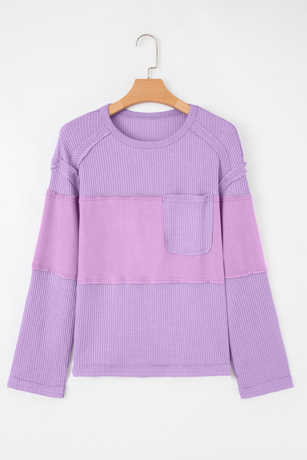 Phalaenopsis Thermal Knit Contrast Textured Patchwork Long Sleeve Top-Tops/Long Sleeve Tops-[Adult]-[Female]-2022 Online Blue Zone Planet