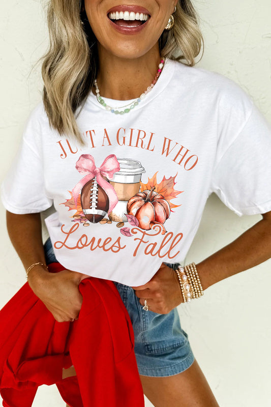 White Just A Girl Who Loves Fall Graphic Casual Tee-Graphic/Graphic Tees-[Adult]-[Female]-White-S-2022 Online Blue Zone Planet