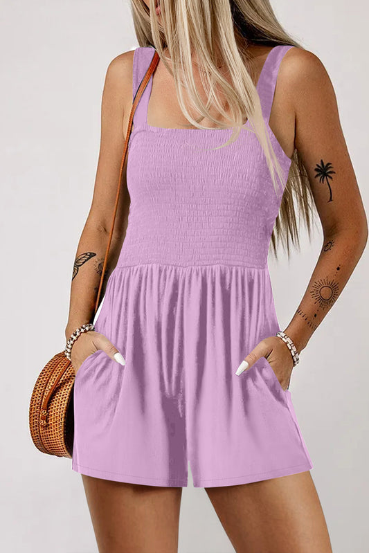 Phalaenopsis Casual Pocketed Smocked Sleeveless Romper-Bottoms/Jumpsuits & Rompers-[Adult]-[Female]-Phalaenopsis-XS-2022 Online Blue Zone Planet