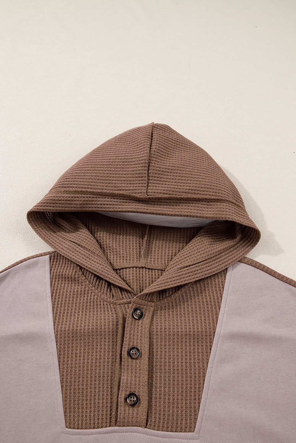 Goat Oversize Waffle Patchwork Exposed Seam Casual Hoodie-Tops / Dresses-[Adult]-[Female]-2022 Online Blue Zone Planet