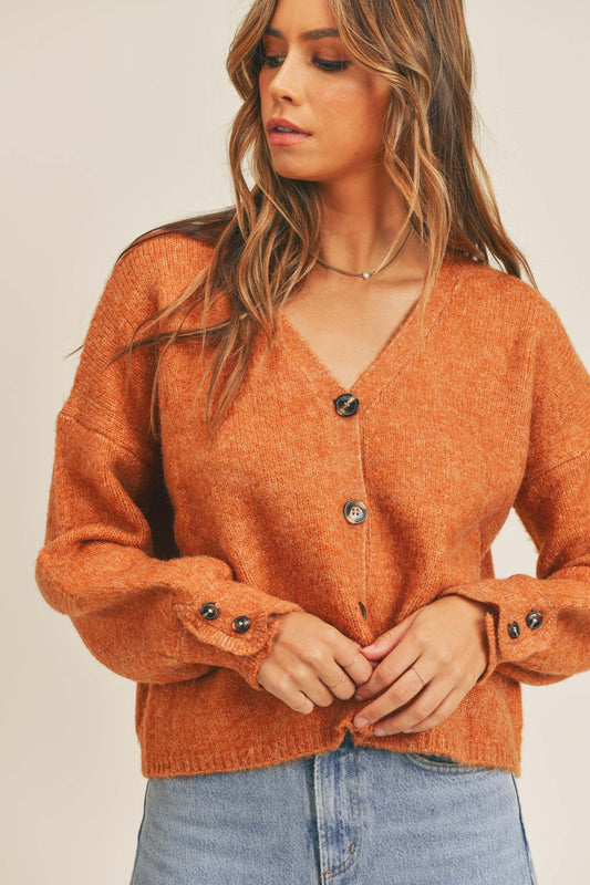 MABLE Long Sleeve Button Down Sweater Cardigan-TOPS / DRESSES-[Adult]-[Female]-Rust-S/M-2022 Online Blue Zone Planet