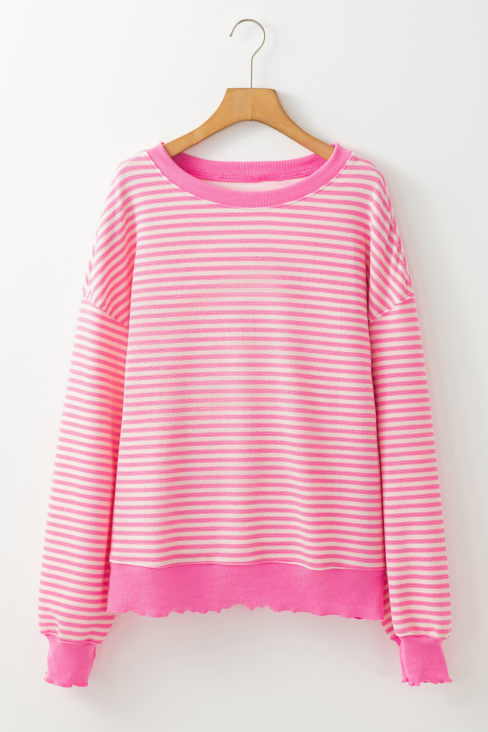Blue Zone Planet | Green Stripe Drop Shoulder Long Sleeve Top-Long Sleeve Tops-[Adult]-[Female]-2022 Online Blue Zone Planet