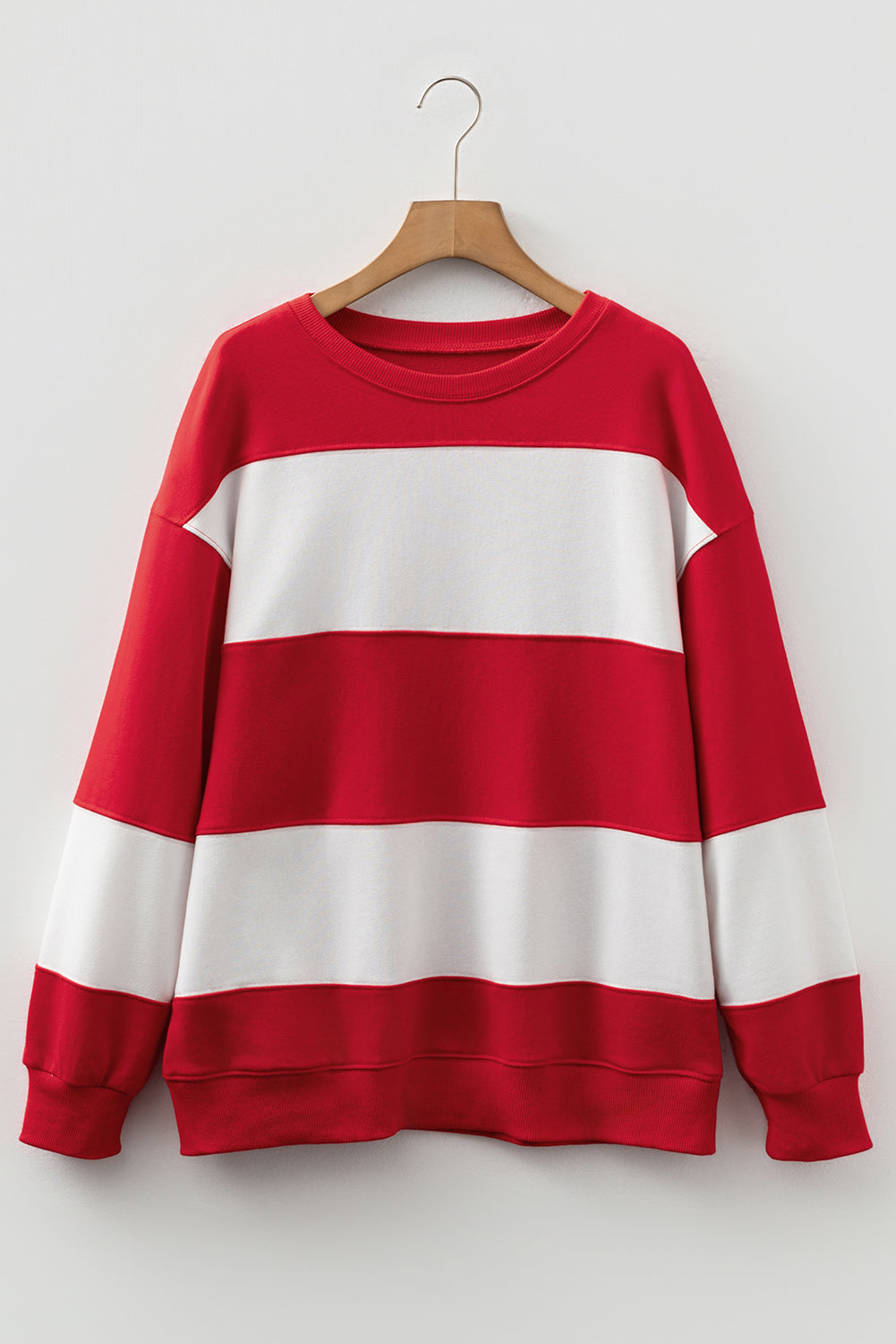 Fiery Red Colorblock Drop Shoulder Baggy Sweatshirt-Tops/Sweatshirts & Hoodies-[Adult]-[Female]-2022 Online Blue Zone Planet
