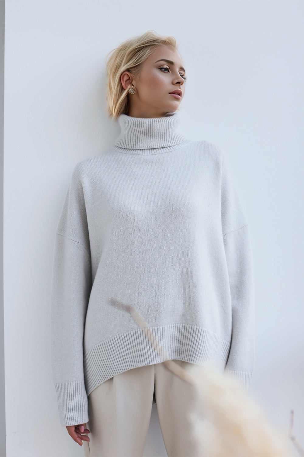 Basic Bae Turtleneck Dropped Shoulder Long Sleeve Sweater-TOPS / DRESSES-[Adult]-[Female]-Light Gray-One Size-2022 Online Blue Zone Planet