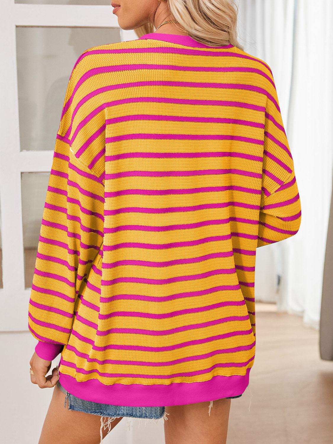 Lovelet Striped Contrast Long Sleeve Sweatshirt-TOPS / DRESSES-[Adult]-[Female]-2022 Online Blue Zone Planet