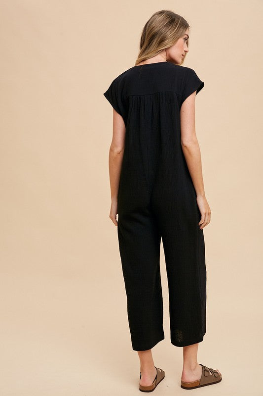 Annie Wear Button Detail Wide Leg Jumpsuit with Pockets-TOPS / DRESSES-[Adult]-[Female]-2022 Online Blue Zone Planet