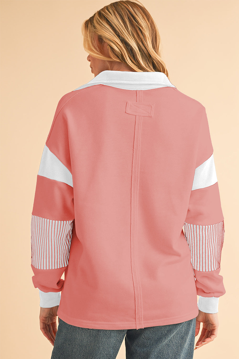 Sail Blue Striped Patchwork Collar Sweatshirt-Sweatshirts & Hoodies-[Adult]-[Female]-2022 Online Blue Zone Planet