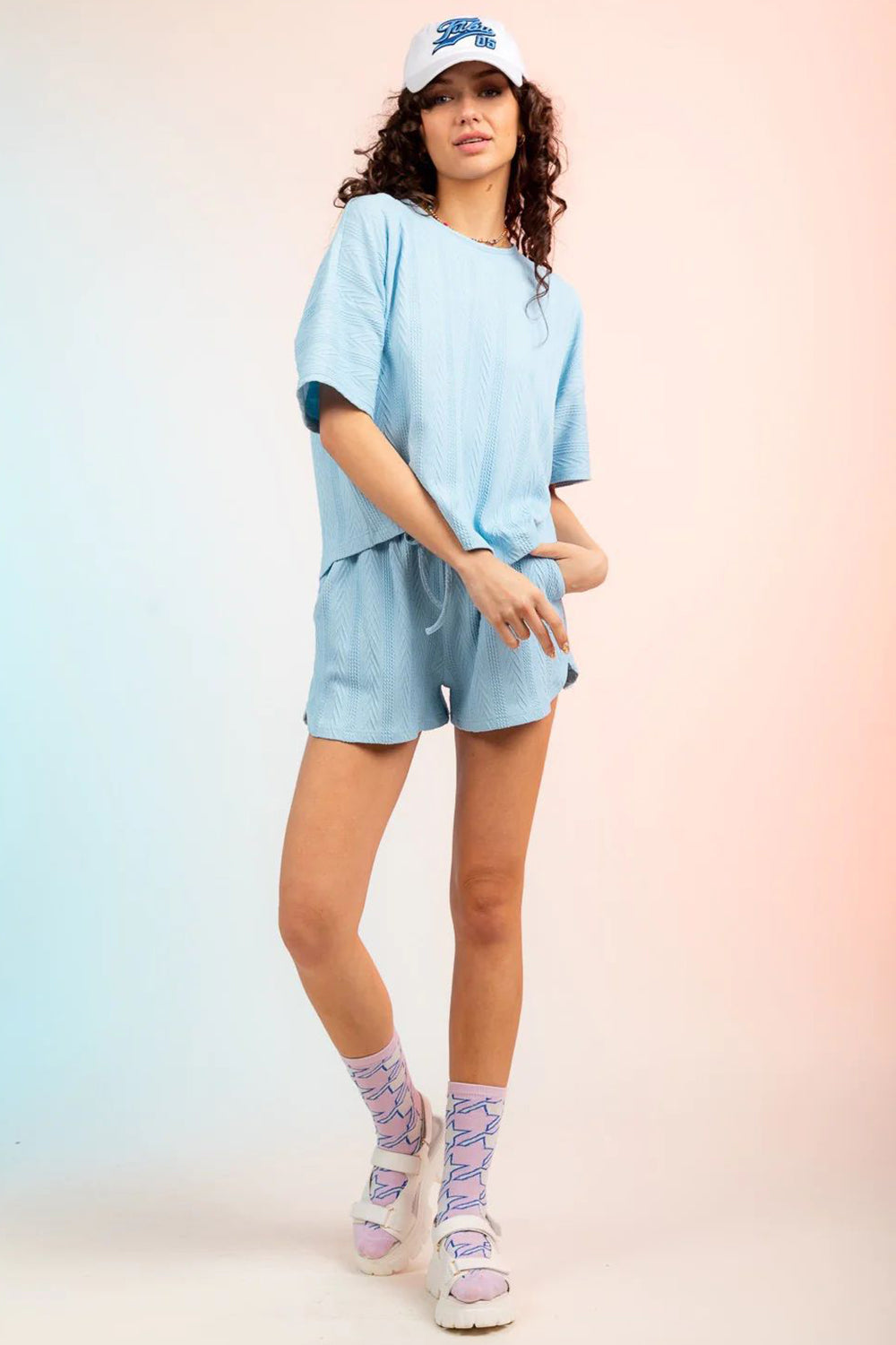 Textured Round Neck Top and Shorts Set-TOPS / DRESSES-[Adult]-[Female]-2022 Online Blue Zone Planet