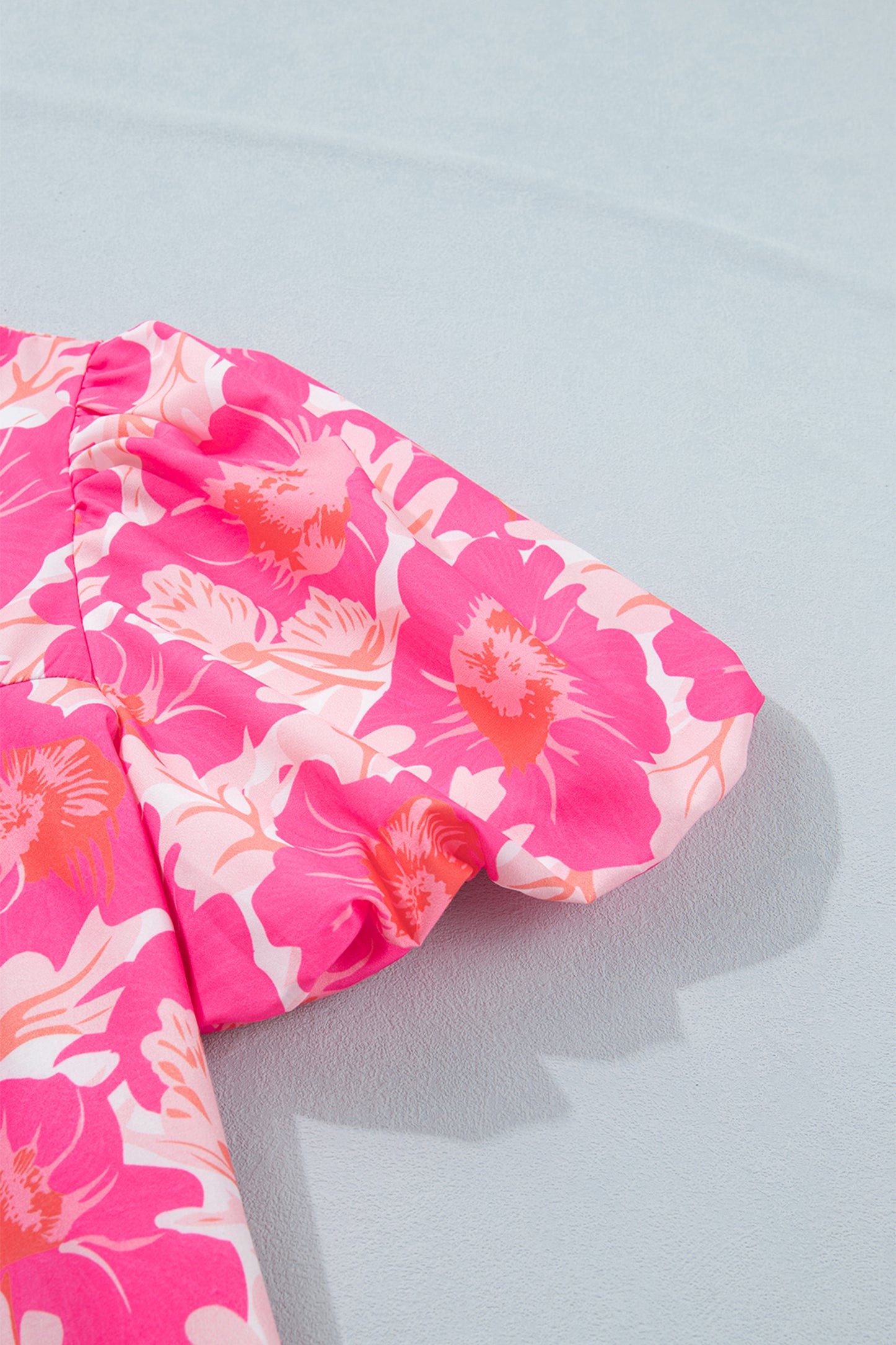 Pink Short Bubble Sleeve Summer Floral Blouse-Tops/Blouses & Shirts-[Adult]-[Female]-2022 Online Blue Zone Planet