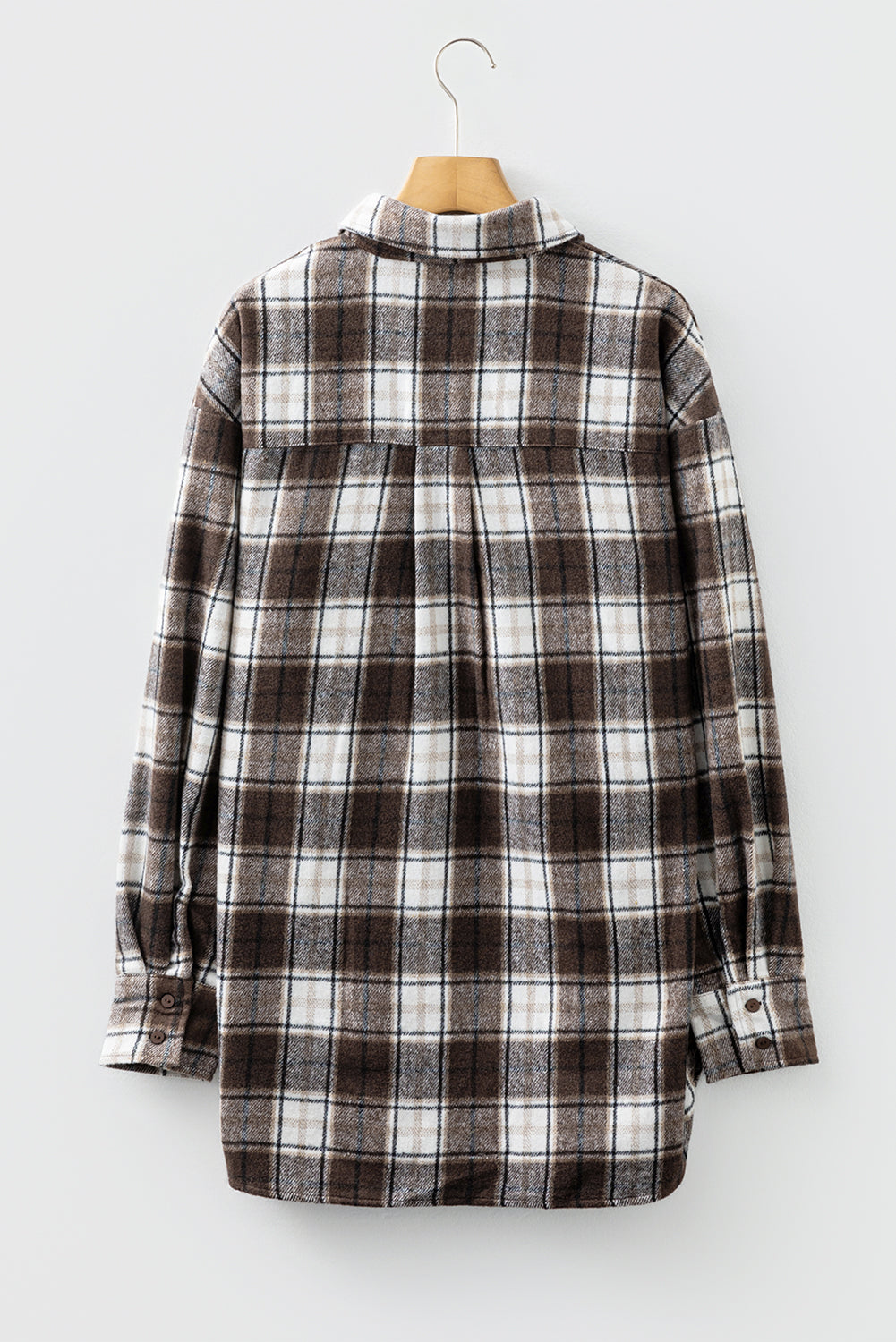 Dark Brown Flanel Plaid Single Chest Pocket Boyfriend Shacket-TOPS / DRESSES-[Adult]-[Female]-2022 Online Blue Zone Planet