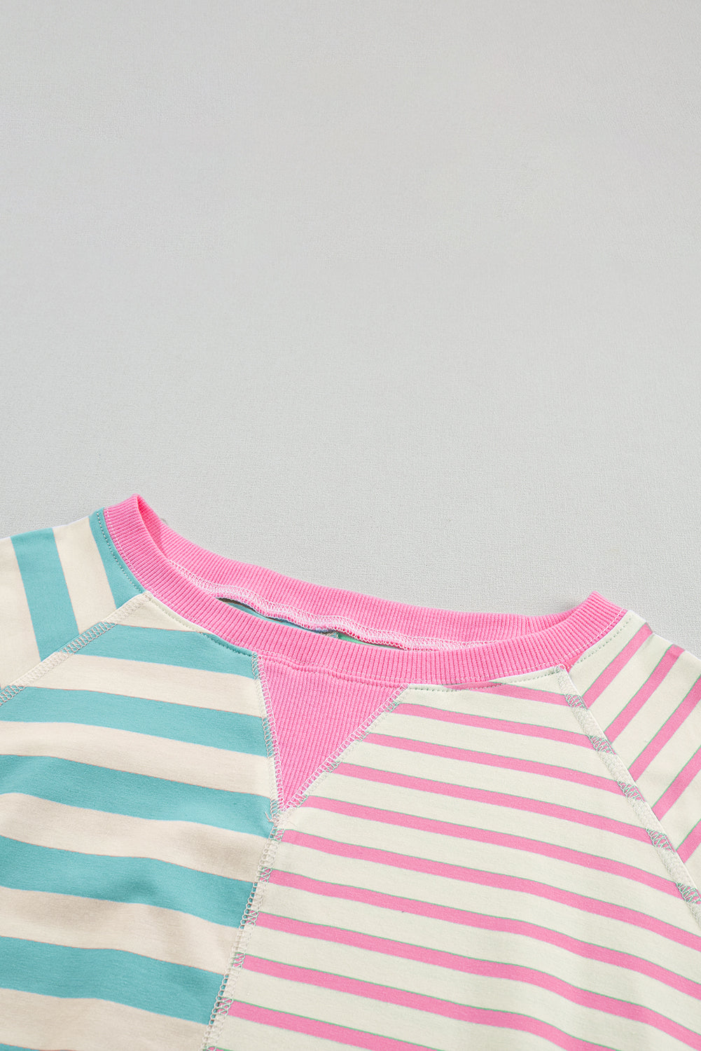 Pink Stripe Contrast Patchwork Oversized T Shirt-Tops/Tops & Tees-[Adult]-[Female]-2022 Online Blue Zone Planet