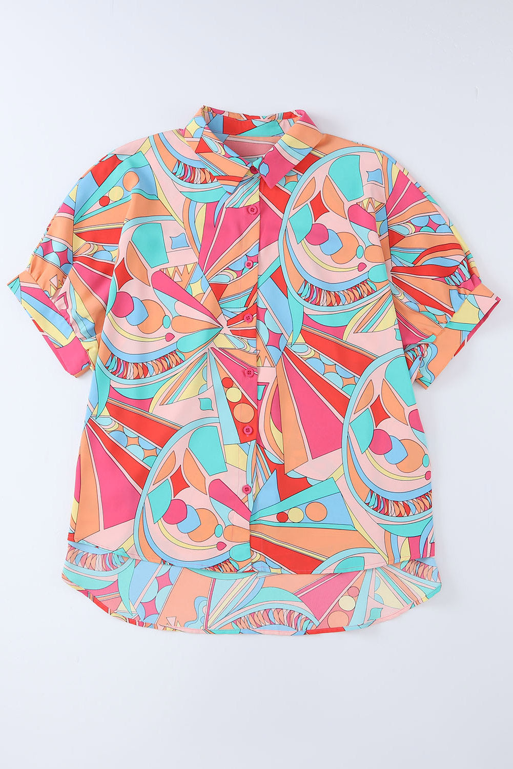 Multicolor Abstract Geometry Print Half Puff Sleeve Loose Shirt-Sale (50% OFF)/50% OFF-[Adult]-[Female]-2022 Online Blue Zone Planet
