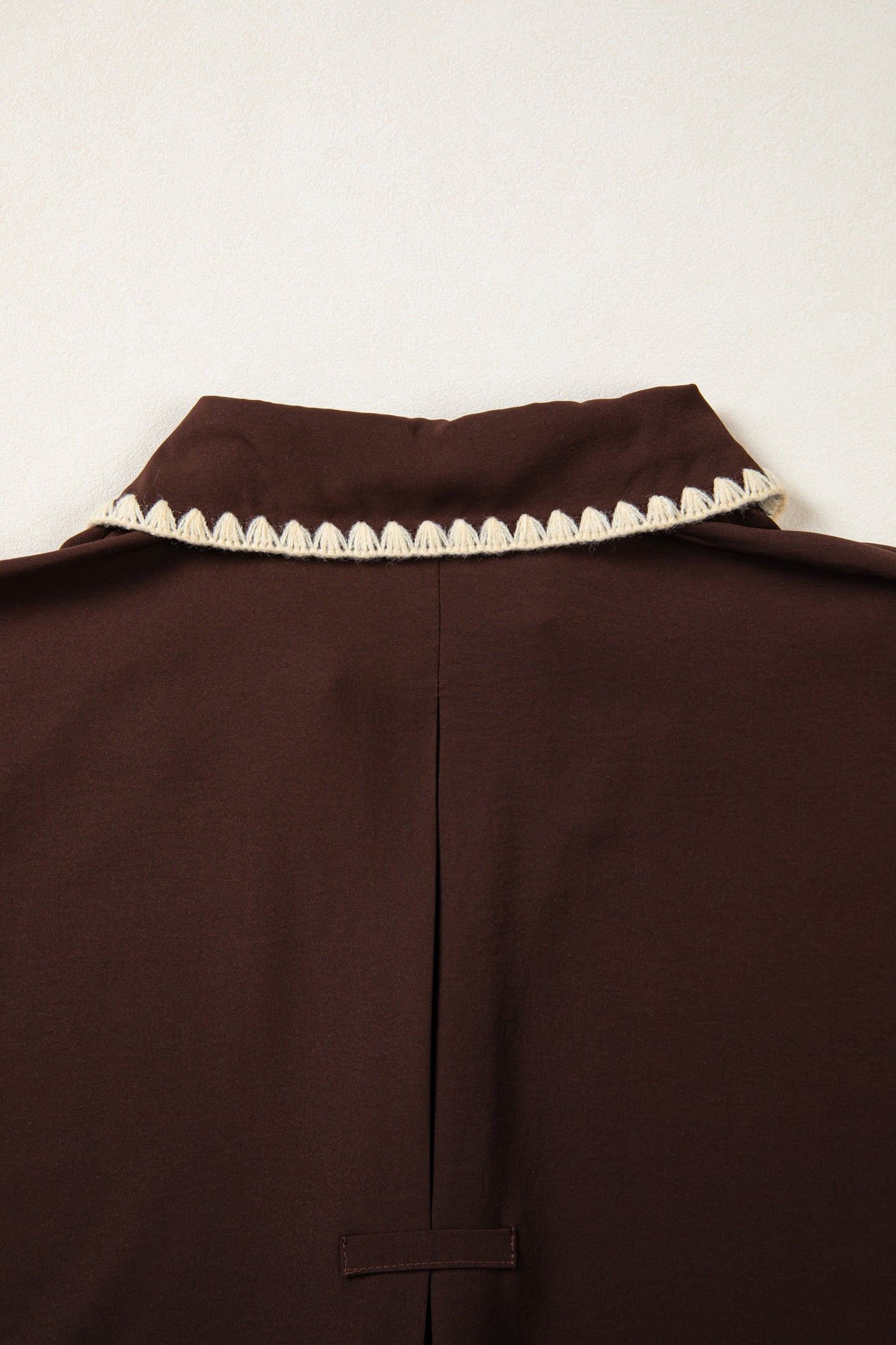 Coffee Shirt Collar Contrast Trim Button V Neck Short Sleeve Blouse-Tops/Blouses & Shirts-[Adult]-[Female]-2022 Online Blue Zone Planet