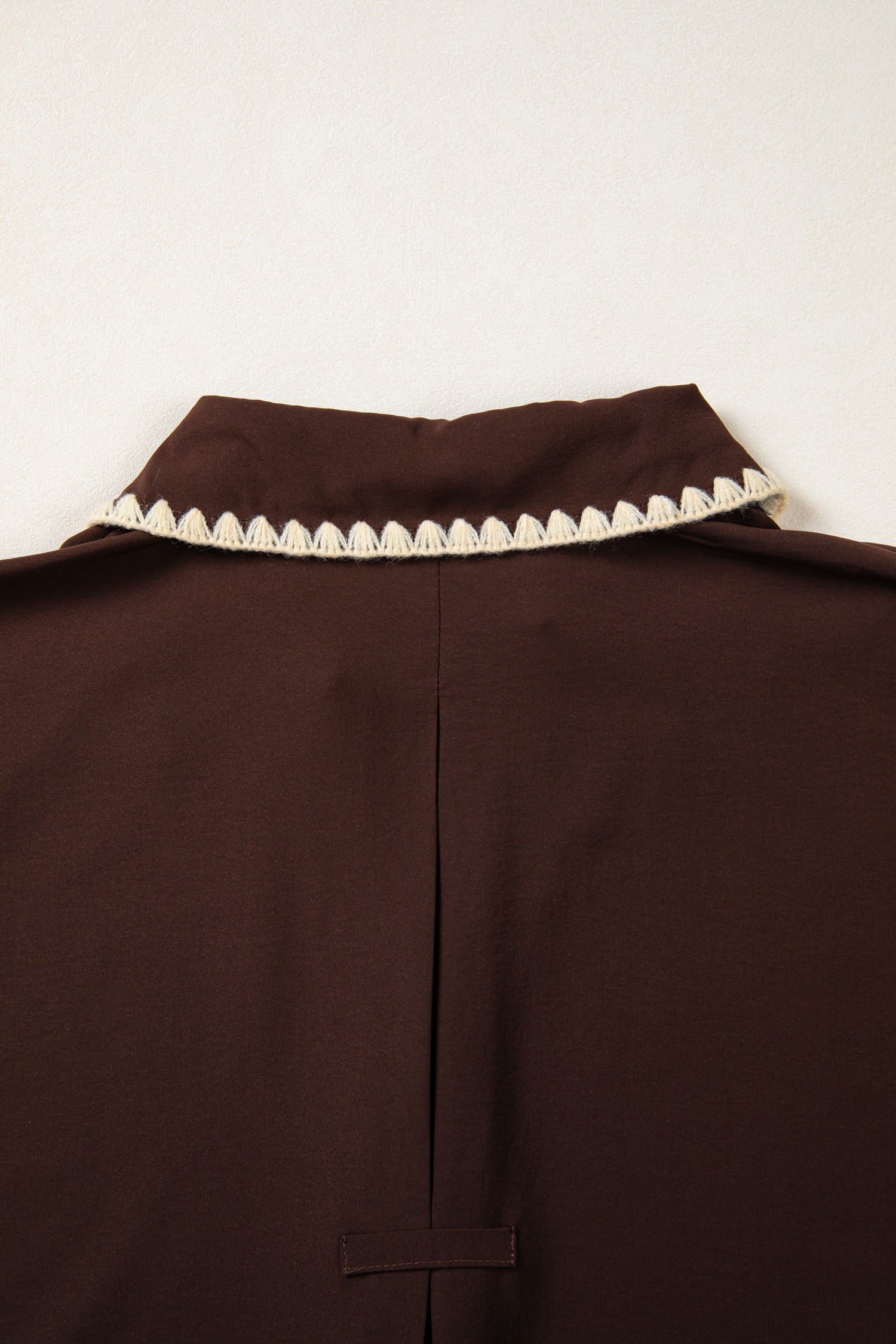 Coffee Shirt Collar Contrast Trim Button V Neck Short Sleeve Blouse-Tops/Blouses & Shirts-[Adult]-[Female]-2022 Online Blue Zone Planet