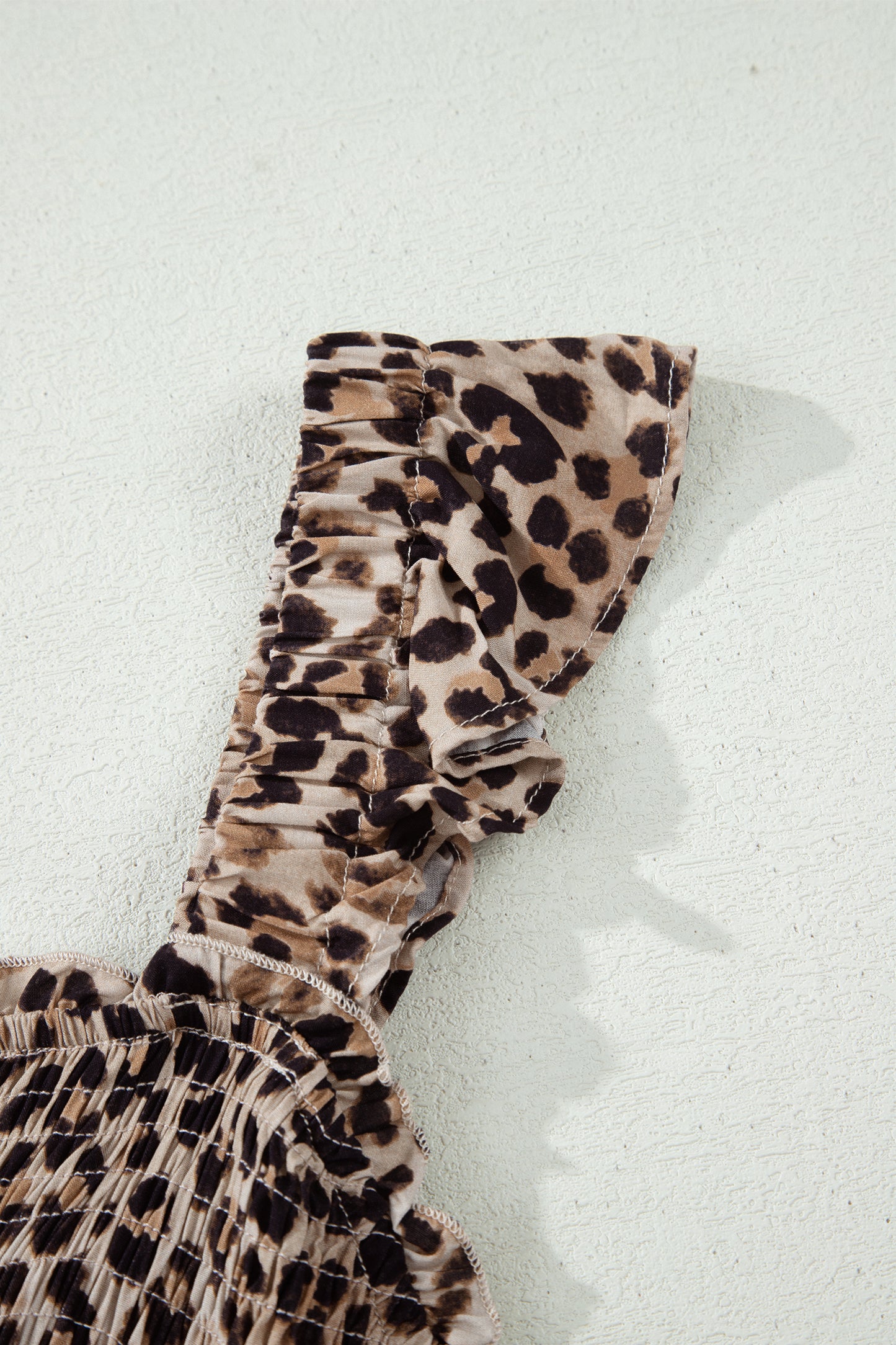 Brown Ruffled Straps Smocked Tiered Leopard Maxi Dress-TOPS / DRESSES-[Adult]-[Female]-2022 Online Blue Zone Planet