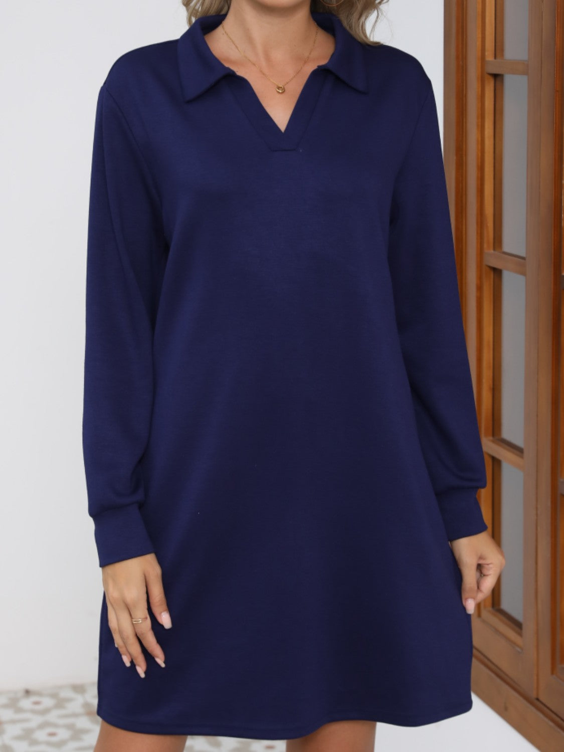 Johnny Collar Long Sleeve Dress-TOPS / DRESSES-[Adult]-[Female]-2022 Online Blue Zone Planet