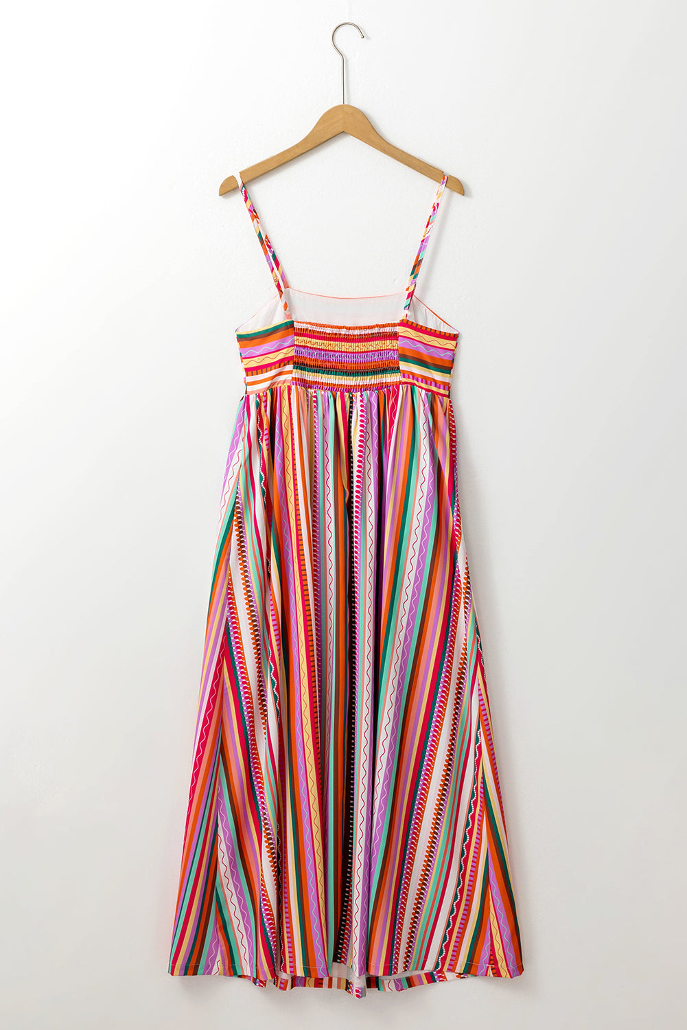 Multicolour Striped Thin Straps Smocked Back Boho Maxi Dress Blue Zone Planet