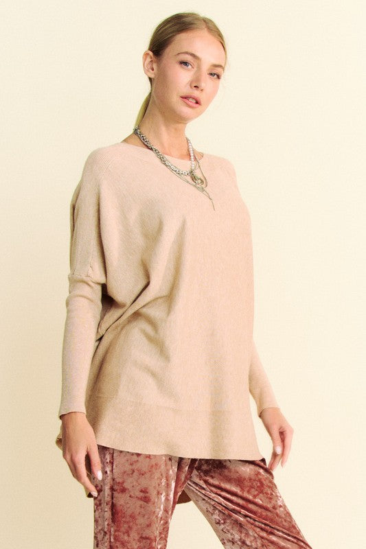 Davi & Dani Round Neck Dropped Shoulder Long Sleeve Knit Top-TOPS / DRESSES-[Adult]-[Female]-2022 Online Blue Zone Planet