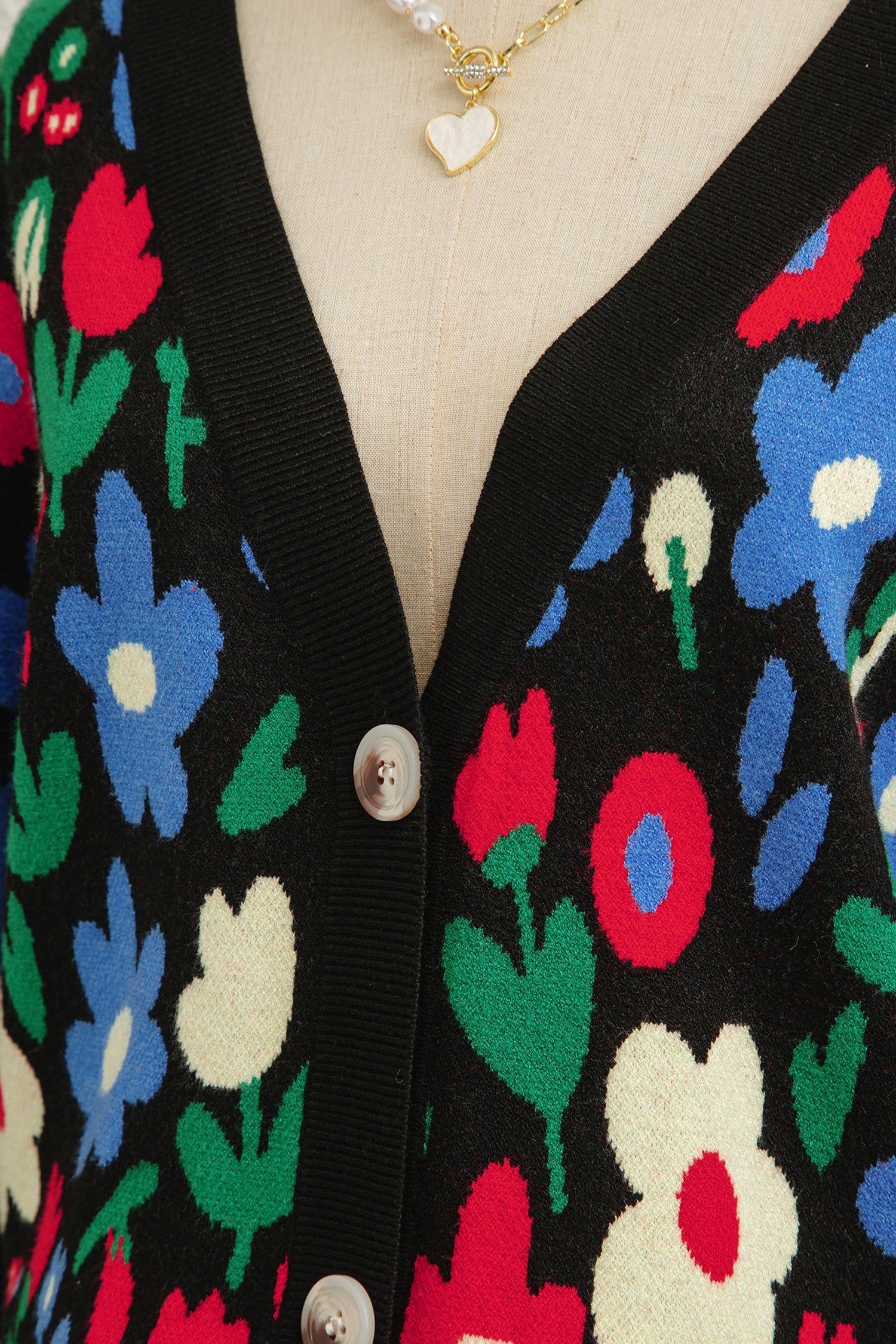 Black Floral Print V Neck Buttoned Short Cardigan Sweater-TOPS / DRESSES-[Adult]-[Female]-2022 Online Blue Zone Planet