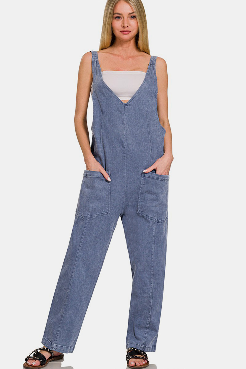 Blue Zone Planet | Zenana Pocketed Wide Strap Jumpsuit-TOPS / DRESSES-[Adult]-[Female]-Black berry-S-2022 Online Blue Zone Planet