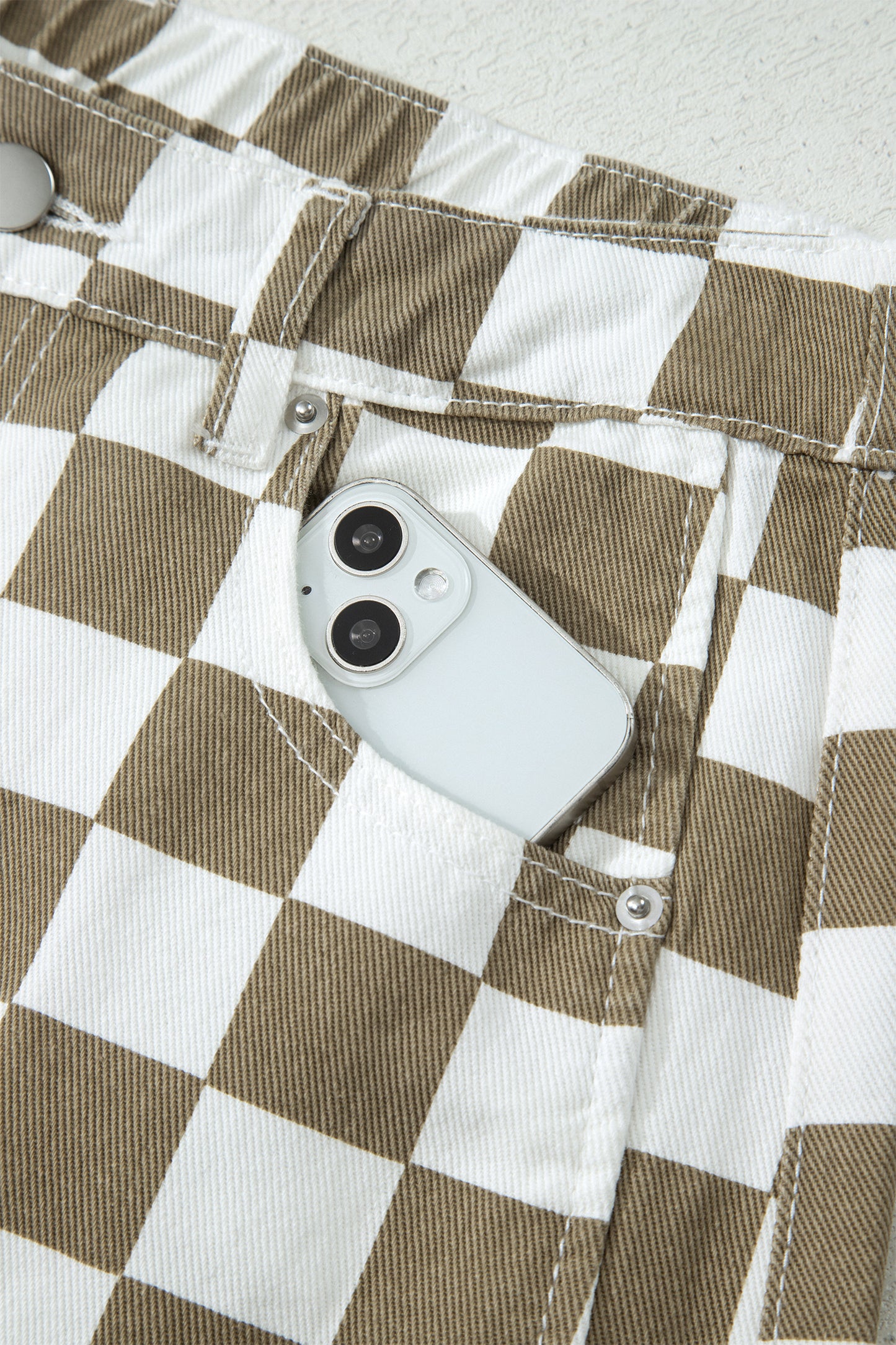 White Checkered Print Denim Barrel Pants-Bottoms/Pants & Culotte-[Adult]-[Female]-2022 Online Blue Zone Planet
