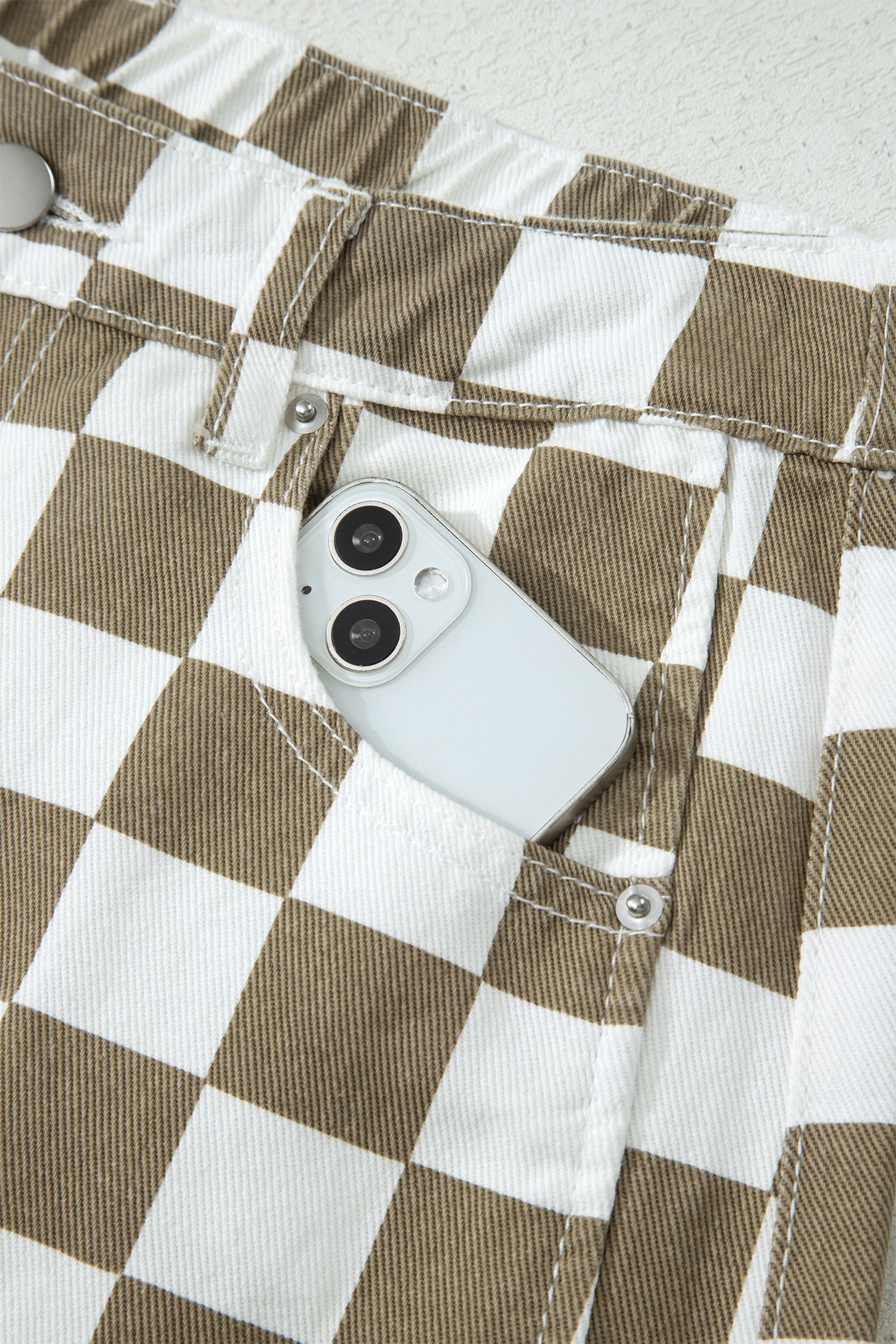 White Checkered Print Denim Barrel Pants-Bottoms/Pants & Culotte-[Adult]-[Female]-2022 Online Blue Zone Planet