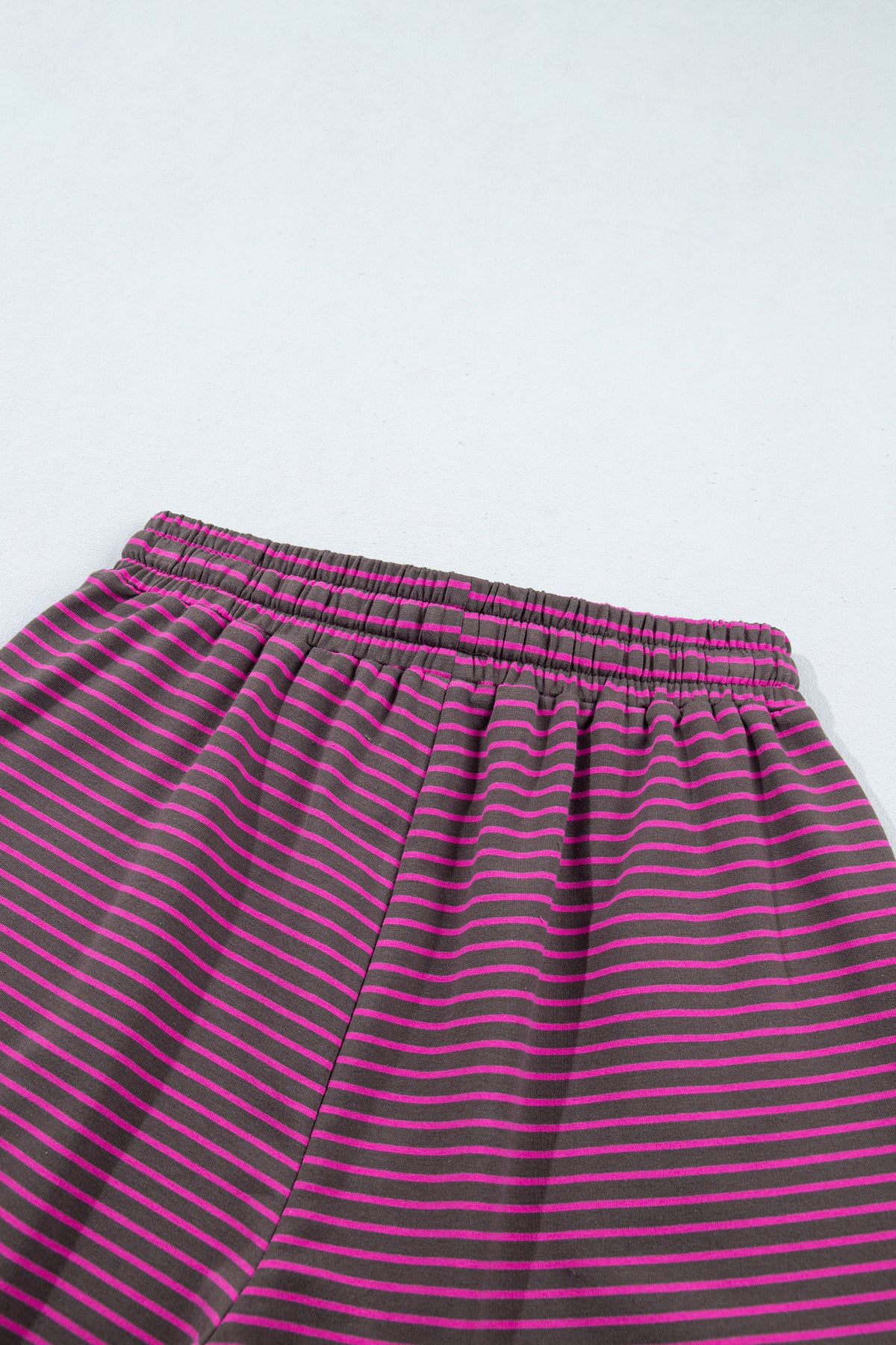 Blue Stripe Ribbed Patchwork Mock Neck Baggy Pullover Matching Shorts Set-Two Piece Sets/Short Sets-[Adult]-[Female]-2022 Online Blue Zone Planet