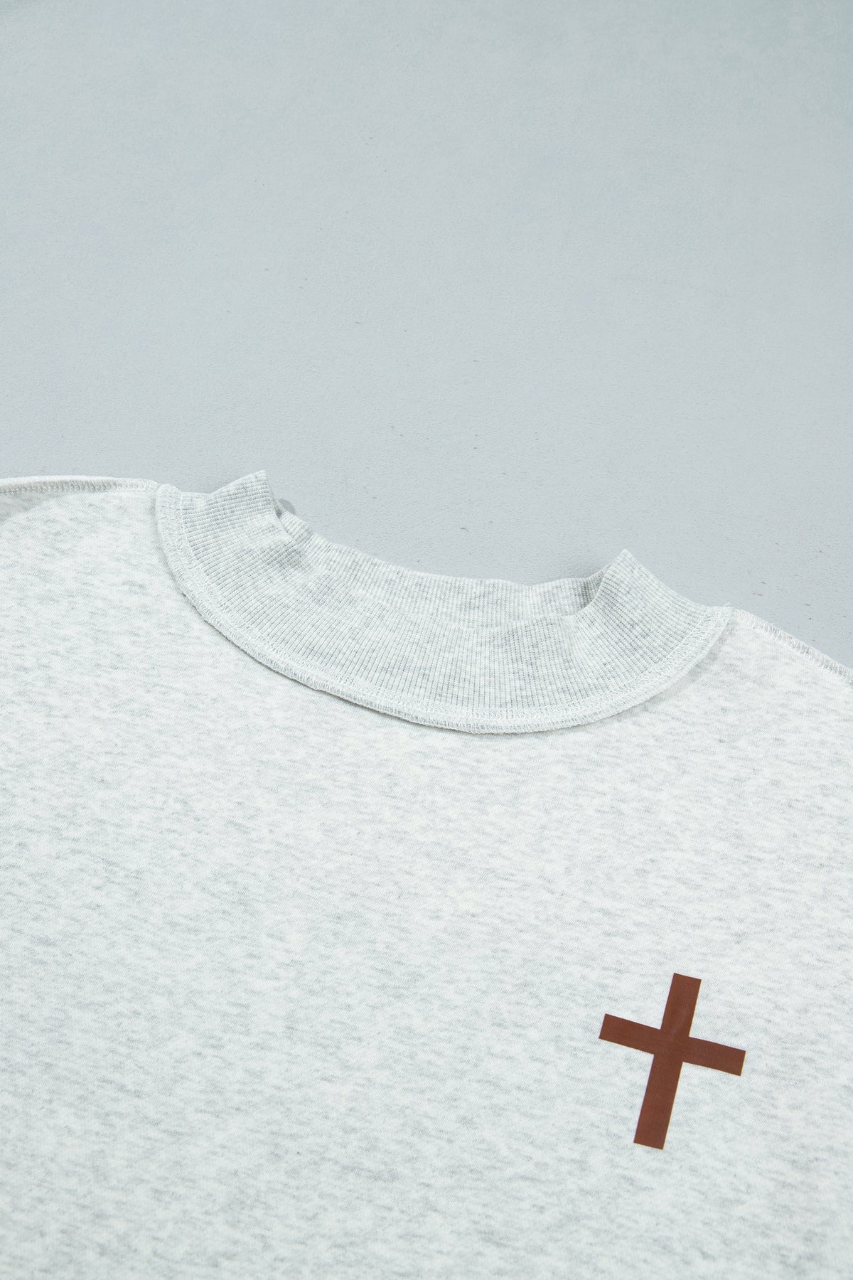 Light Grey Reversible Christian Faith Print Mock Neck Pullover Sweatshirt-Tops/Sweatshirts & Hoodies-[Adult]-[Female]-2022 Online Blue Zone Planet