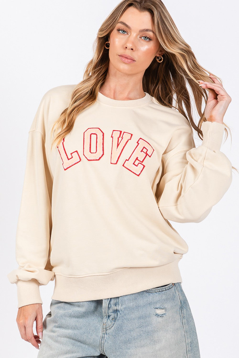 SAGE + FIG LOVE Path Applique Drop Shoulder Sweatshirt-TOPS / DRESSES-[Adult]-[Female]-2022 Online Blue Zone Planet