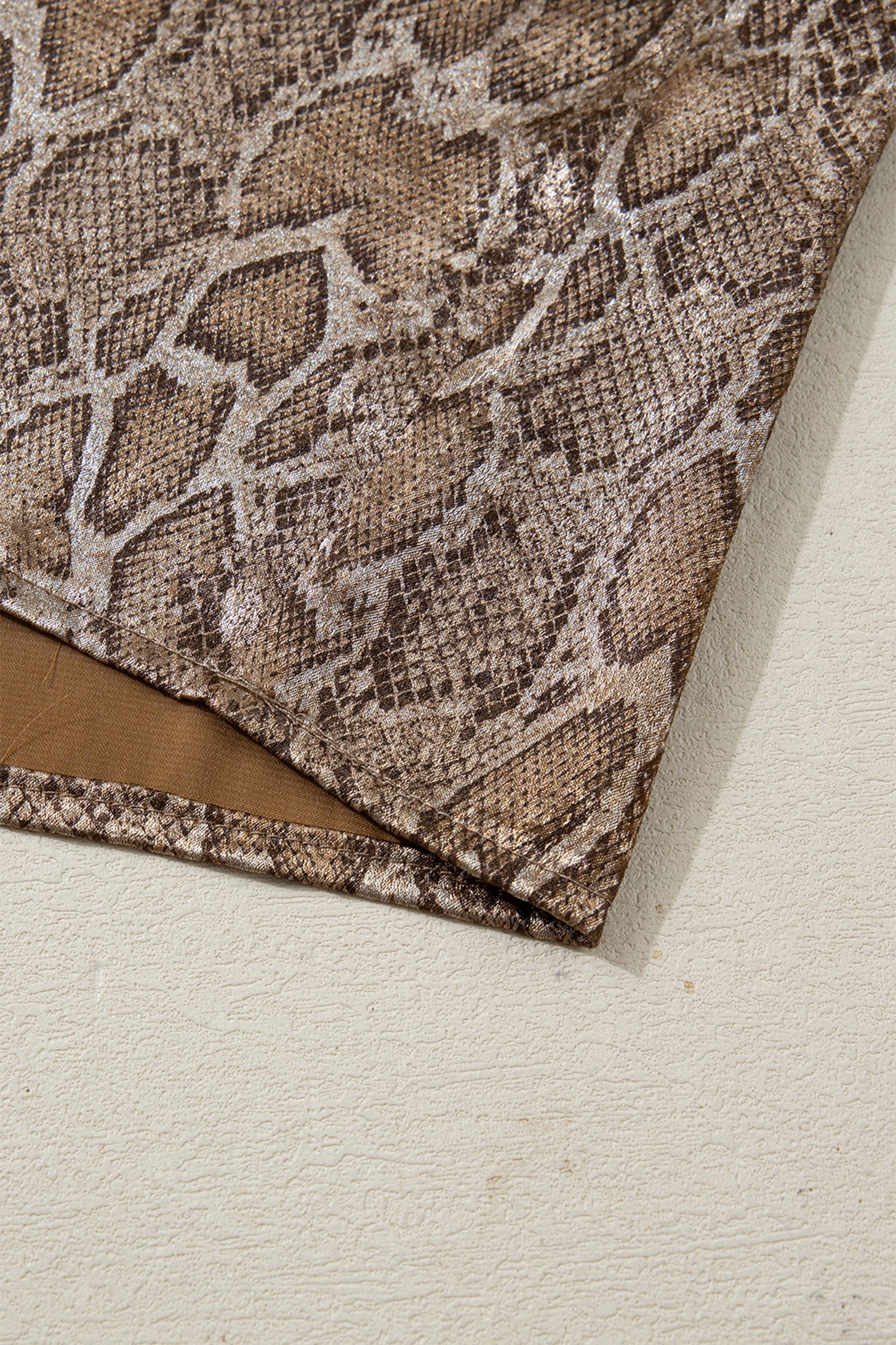 Brown Polo Collared V Neck Short Sleeve Metallic Leopard Blouse-Tops/Blouses & Shirts-[Adult]-[Female]-2022 Online Blue Zone Planet