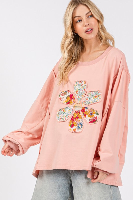 SAGE + FIG Flower Patch Dropped Shoulder Oversize Top-TOPS / DRESSES-[Adult]-[Female]-Watermelon pink-S-2022 Online Blue Zone Planet