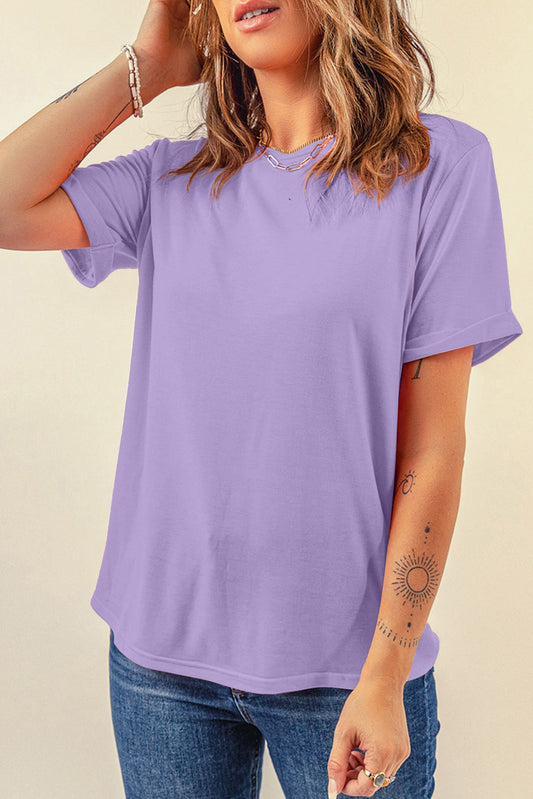 Wisteria Casual Plain Crew Neck Tee-Tops/Tops & Tees-[Adult]-[Female]-Wisteria-S-2022 Online Blue Zone Planet
