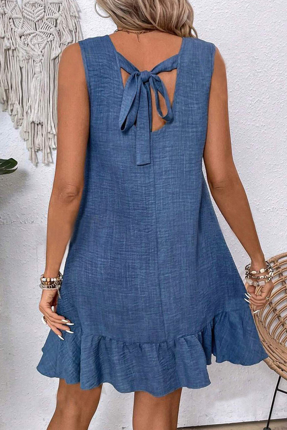 Ashleigh Blue Knot Scoop Back Ruffle Hem Sleeveless Mini Dress-TOPS / DRESSES-[Adult]-[Female]-2022 Online Blue Zone Planet