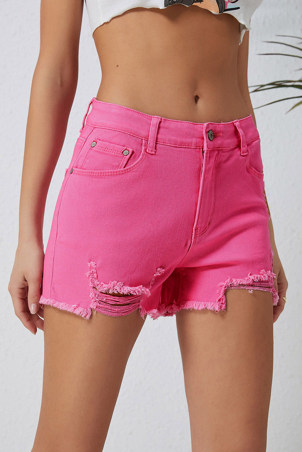 Rose Distressed Slim Fit High Waist Denim Shorts-Sale (50% OFF)/30% OFF-[Adult]-[Female]-2022 Online Blue Zone Planet