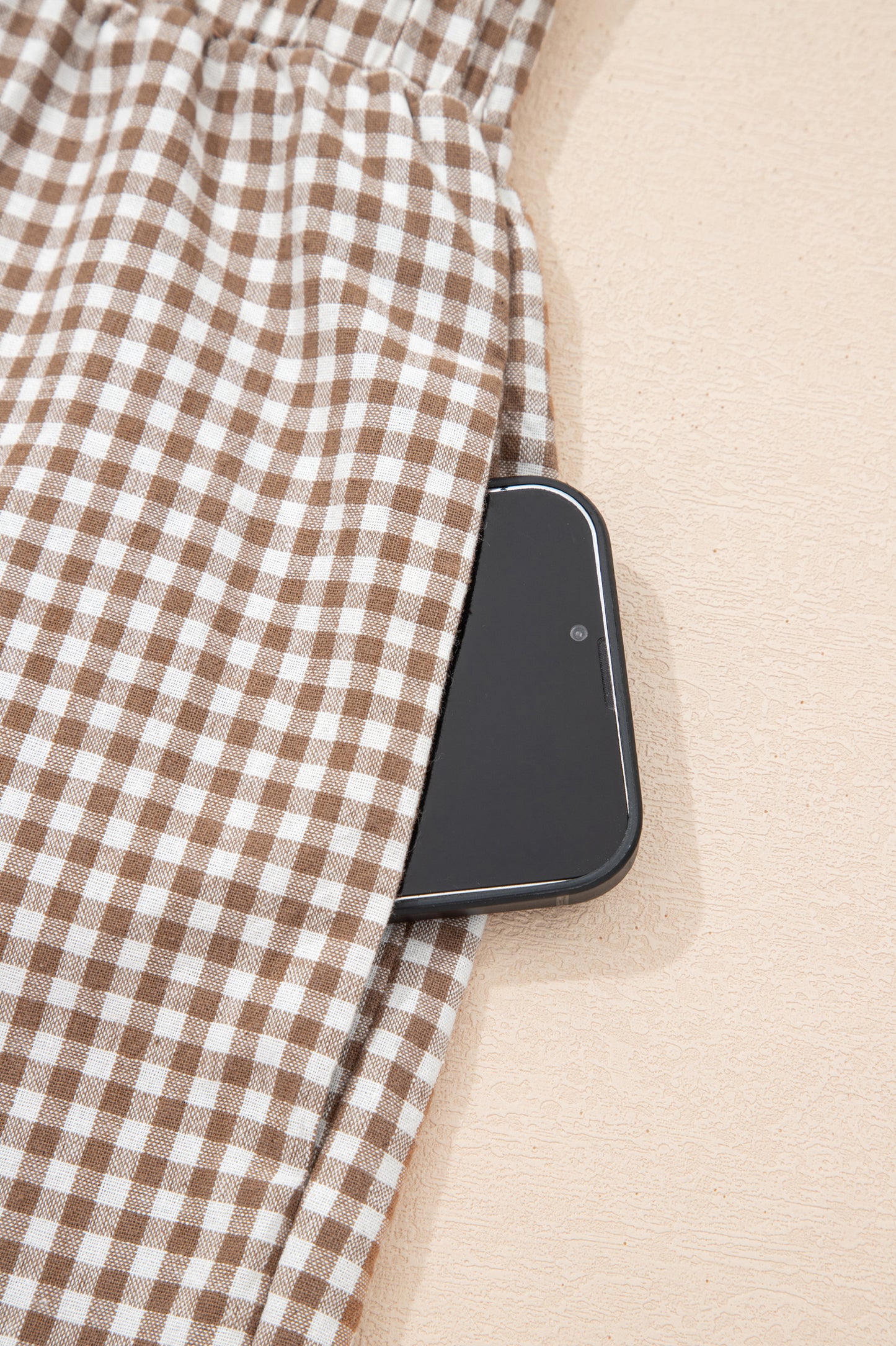 Khaki Contrast Trim Plaid Print Plus Size Shorts-Plus Size/Plus Size Bottoms-[Adult]-[Female]-2022 Online Blue Zone Planet