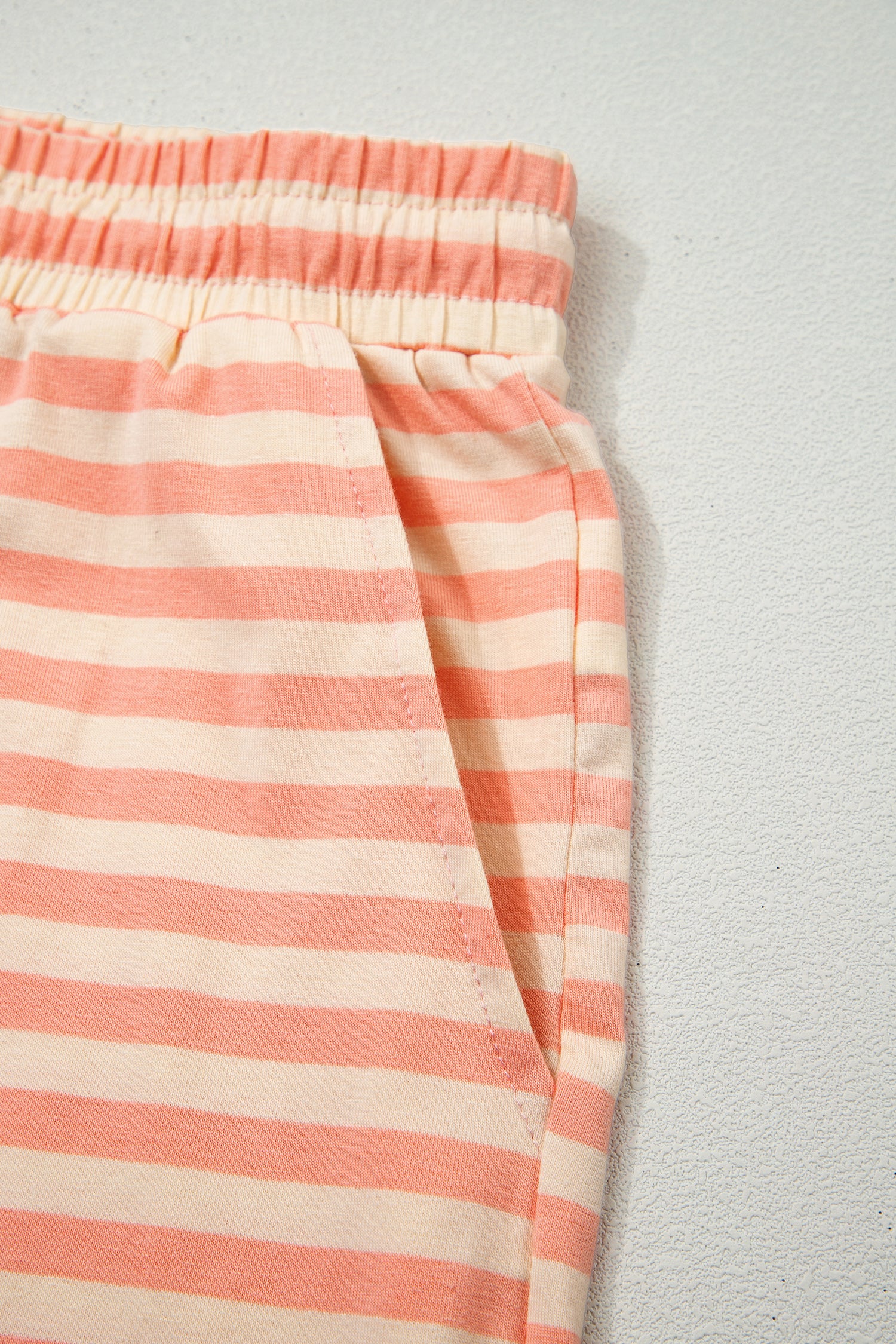 Pink Stripe Drop Shoulder T Shirt and Shorts Plus Size Summer Set-Plus Size/Plus Size Loungewear-[Adult]-[Female]-2022 Online Blue Zone Planet