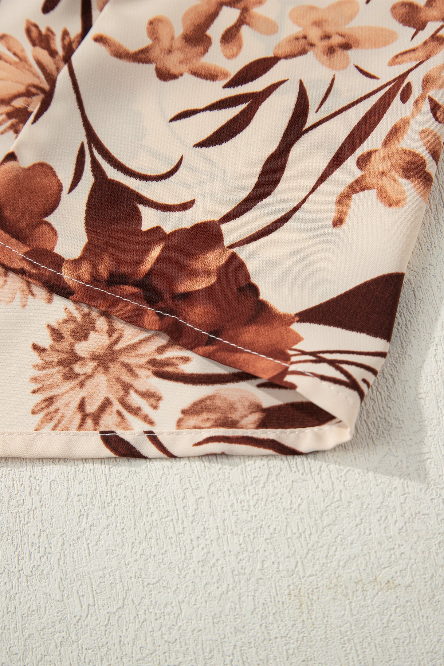 Brown Floral Print Button Down Poet Sleeve Shirt-Tops/Blouses & Shirts-[Adult]-[Female]-2022 Online Blue Zone Planet