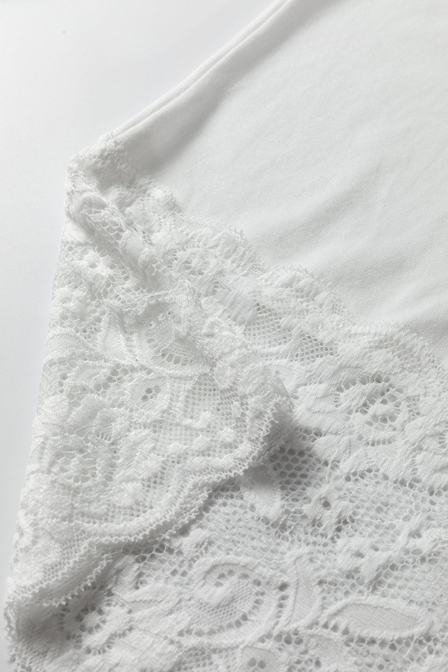White Lace Trim V Neck Cuffed Long Sleeve Loose Top-Tops/Long Sleeve Tops-[Adult]-[Female]-2022 Online Blue Zone Planet