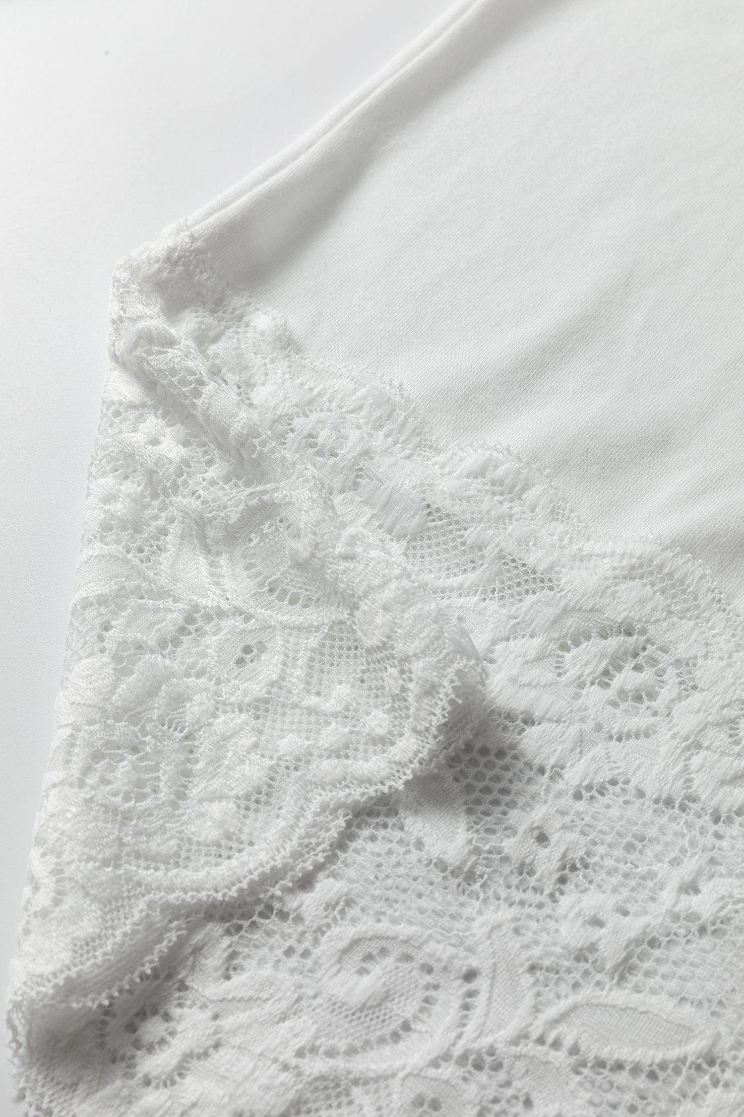 White Lace Trim V Neck Cuffed Long Sleeve Loose Top-Tops/Long Sleeve Tops-[Adult]-[Female]-2022 Online Blue Zone Planet