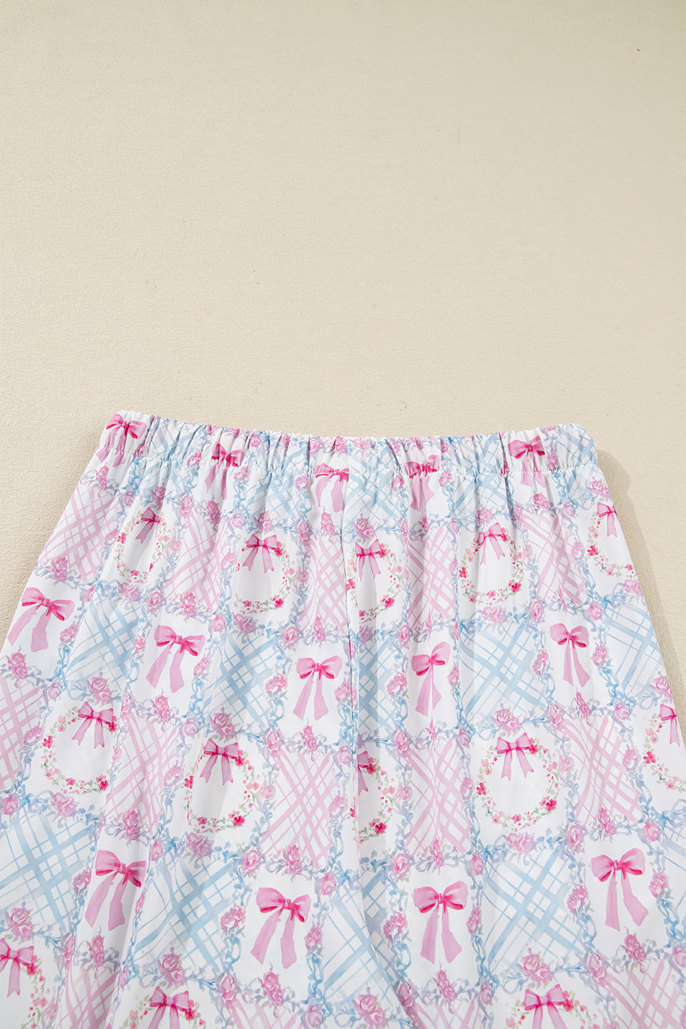 Pink Bow Wreath Pattern Christmas Holiday Tied Front Long Sleeve 2pcs Pajama Set-Loungewear & Sleepwear/Sleepwear-[Adult]-[Female]-2022 Online Blue Zone Planet