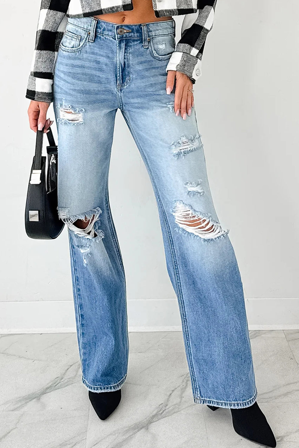 Myosotis Mid Rise Distressed Sneak Peek Straight Leg Jeans-Bottoms/Jeans-[Adult]-[Female]-2022 Online Blue Zone Planet