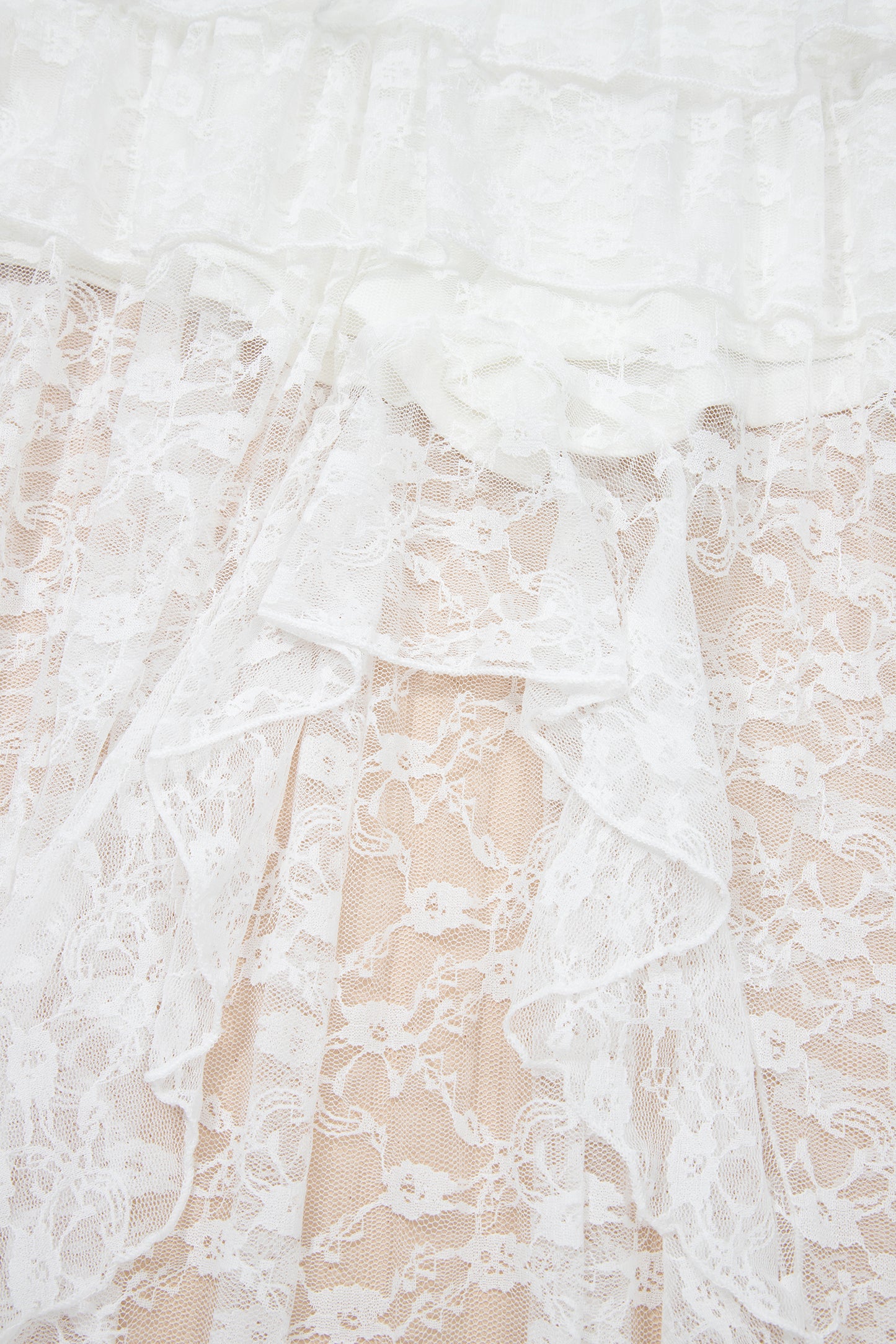 White Sheer Lace Frilly Ruffles High Low Long Skirt-Bottoms/Skirts & Petticoat-[Adult]-[Female]-2022 Online Blue Zone Planet