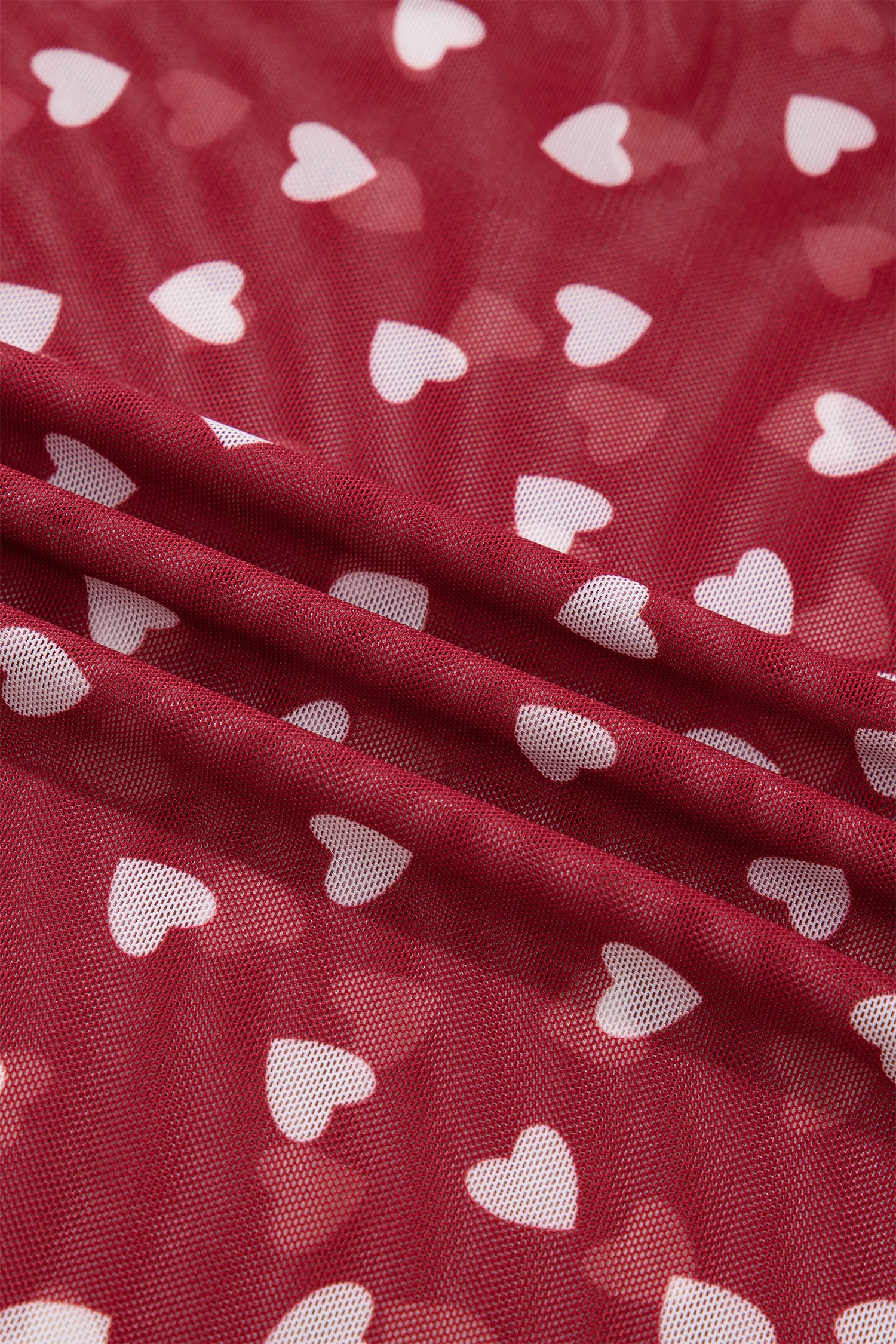 Racing Red Allover Heart Print Mesh Short Sleeve Top-Tops/Tops & Tees-[Adult]-[Female]-2022 Online Blue Zone Planet