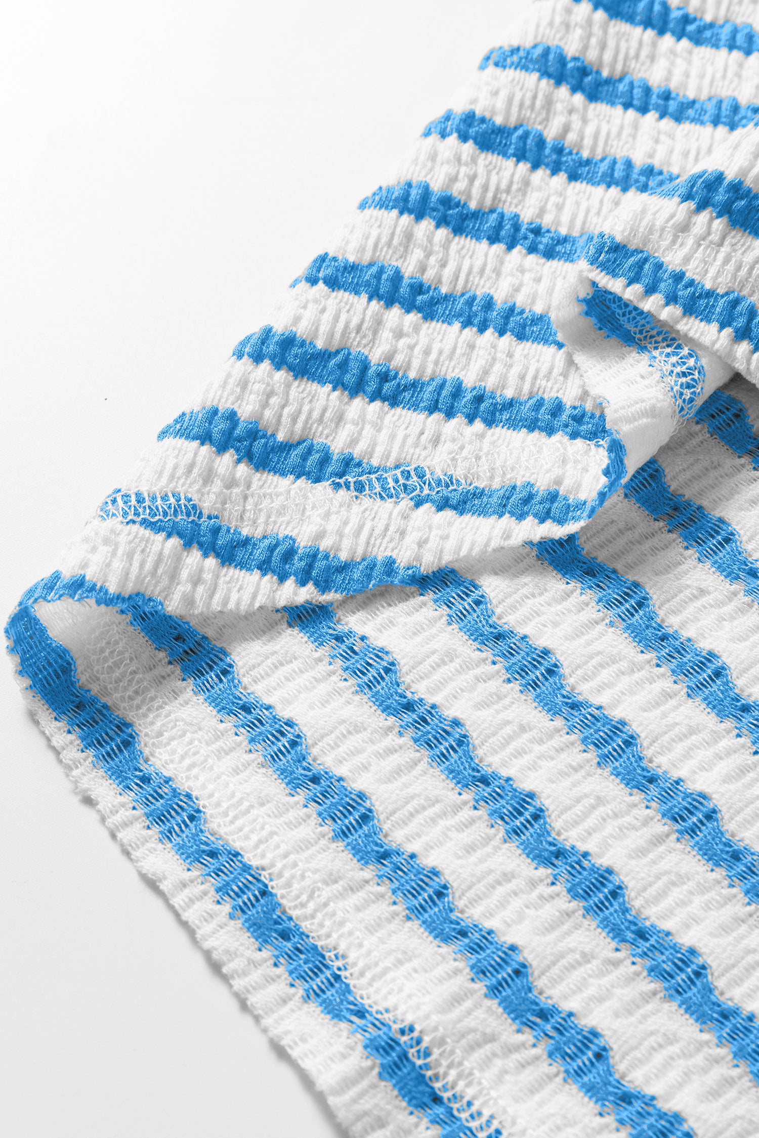 Blue Stripe Textured Short Sleeve Patchwork T Shirt-Tops/Tops & Tees-[Adult]-[Female]-2022 Online Blue Zone Planet