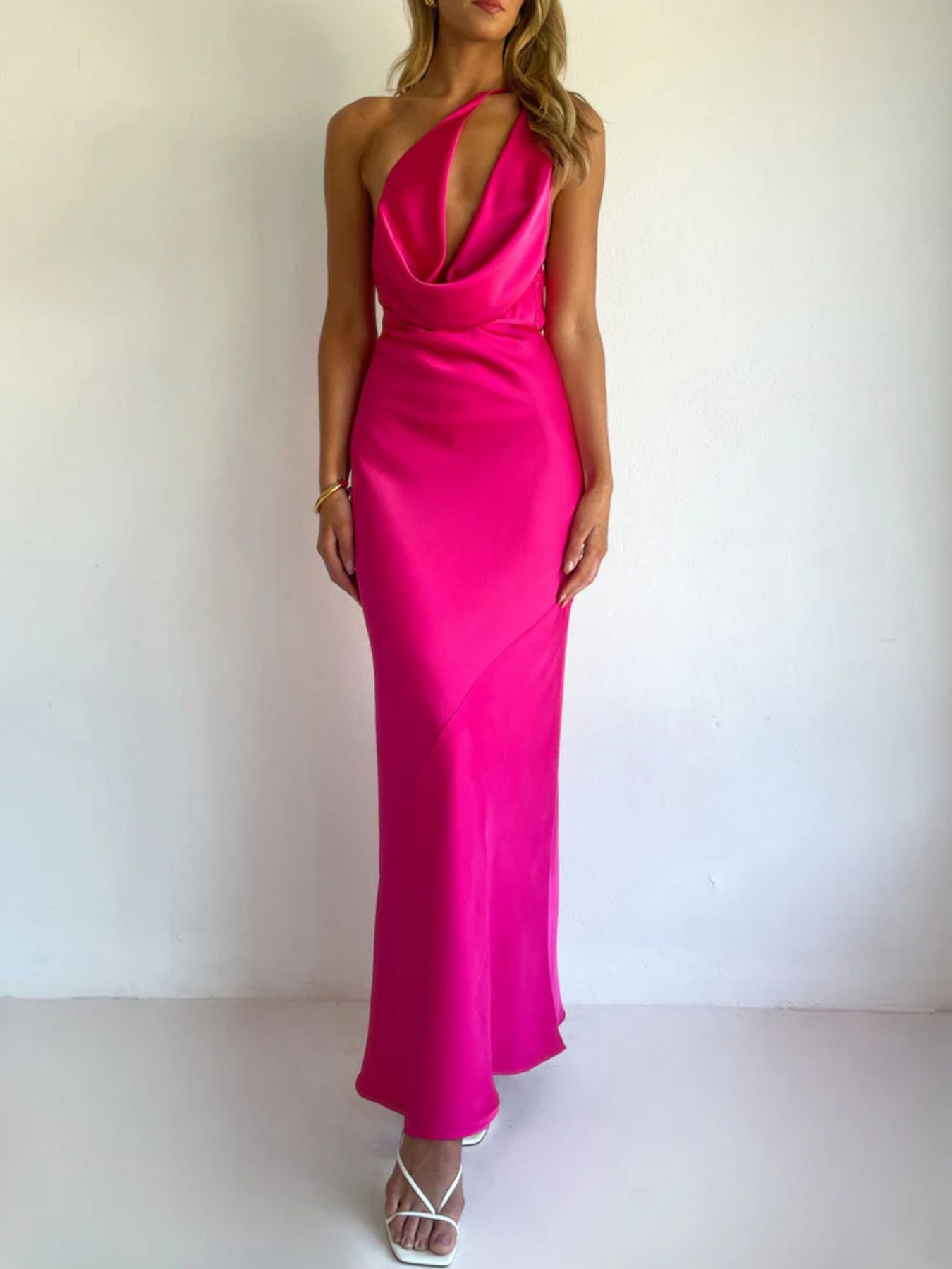 Halter Neck Satin Maxi Dress  Blue Zone Planet