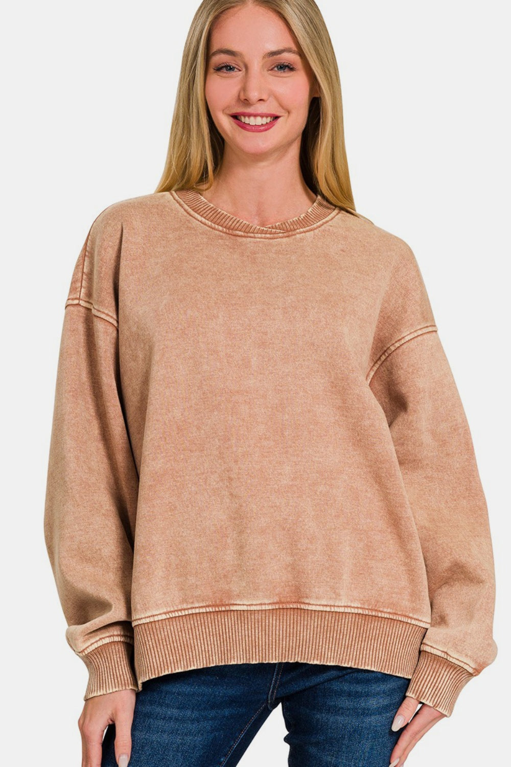 Blue Zone Planet | Zenana Acid Wash Oversized Fleece Sweatshirt-TOPS / DRESSES-[Adult]-[Female]-Rust-S/M-2022 Online Blue Zone Planet