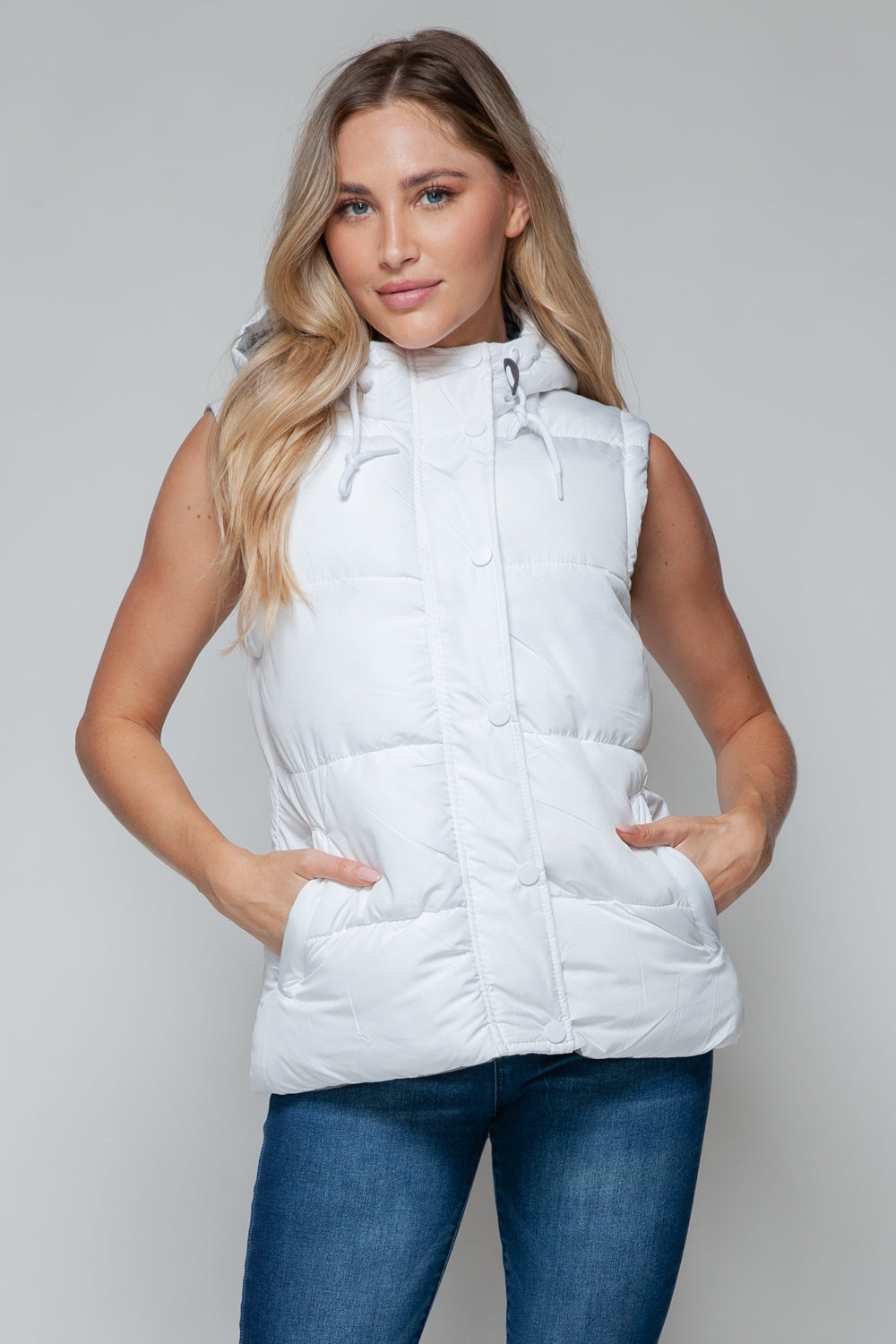 Snobbish Snap and Zip Closure Hooded Vest-TOPS / DRESSES-[Adult]-[Female]-White/Chiseled Stone-S-2022 Online Blue Zone Planet