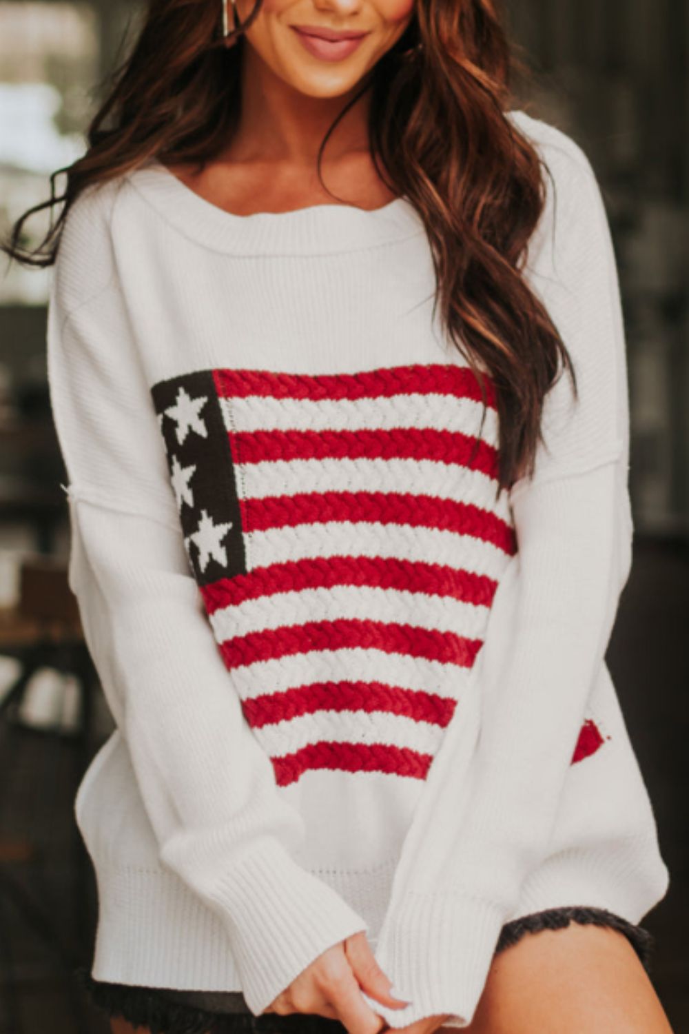 US Flag Side Slit Drop Shoulder Sweater-TOPS / DRESSES-[Adult]-[Female]-2022 Online Blue Zone Planet