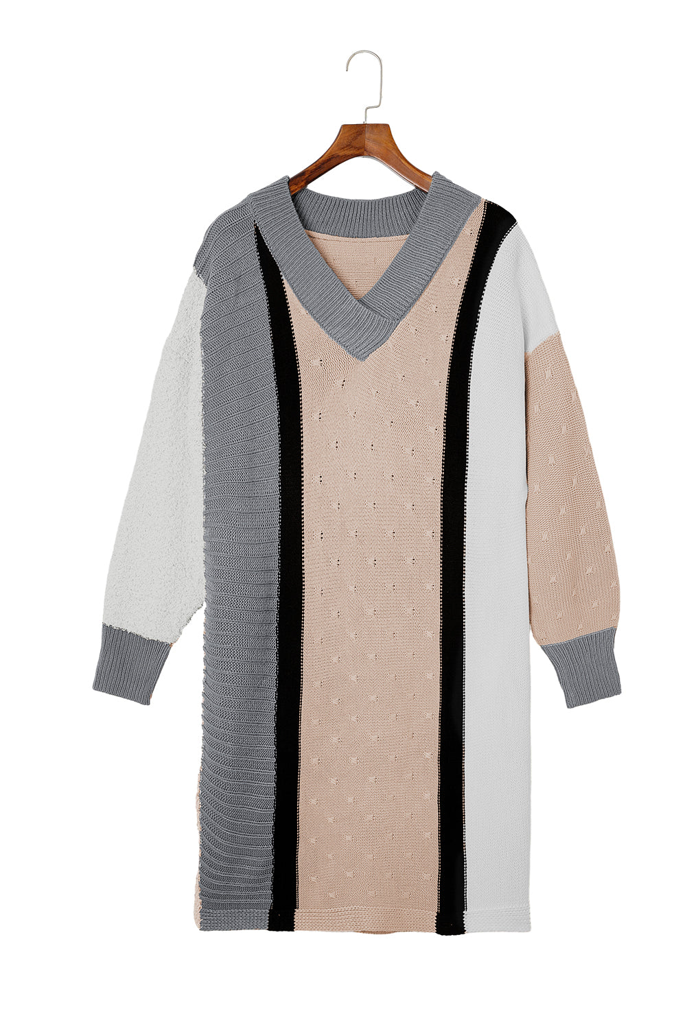 Blue Zone Planet | Apricot Mixed Boucl Color Block Plus Size Sweater Dress-TOPS / DRESSES-[Adult]-[Female]-2022 Online Blue Zone Planet