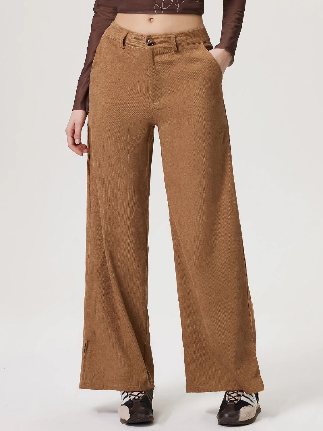 Blue Zone Planet | Wide Leg Pants with Pockets-BOTTOMS SIZES SMALL MEDIUM LARGE-[Adult]-[Female]-Camel-S-2022 Online Blue Zone Planet